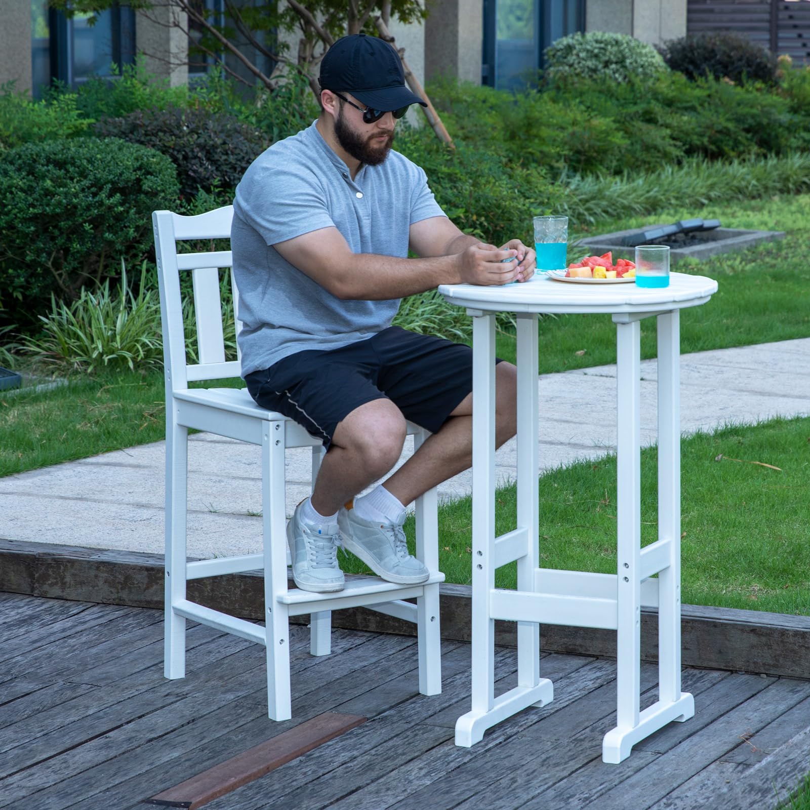 Nalone Outdoor Bar Stools Set of 2 - Weather-Resistant HDPE Adirondack Bar Height Chairs for Patio, Deck, Garden, Backyard & Poolside (White) - Perfect for Outdoor Dining, Entertaining & Relaxation