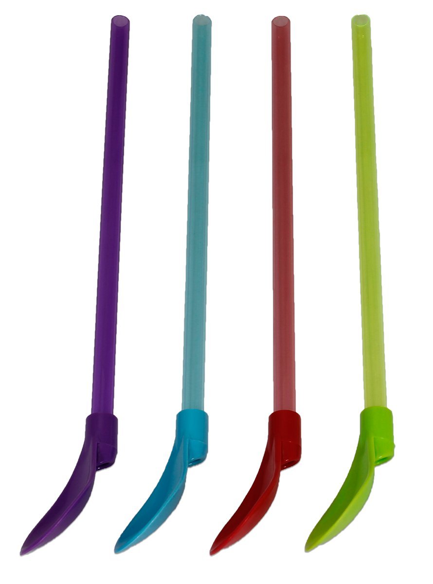 Fun Time Spoon Straws Set of 4 - Reusable Colorful Kitchen Utensils for Smoothies, Milkshakes & Iced Coffee | Perfect for Parties, Picnics & Home Use