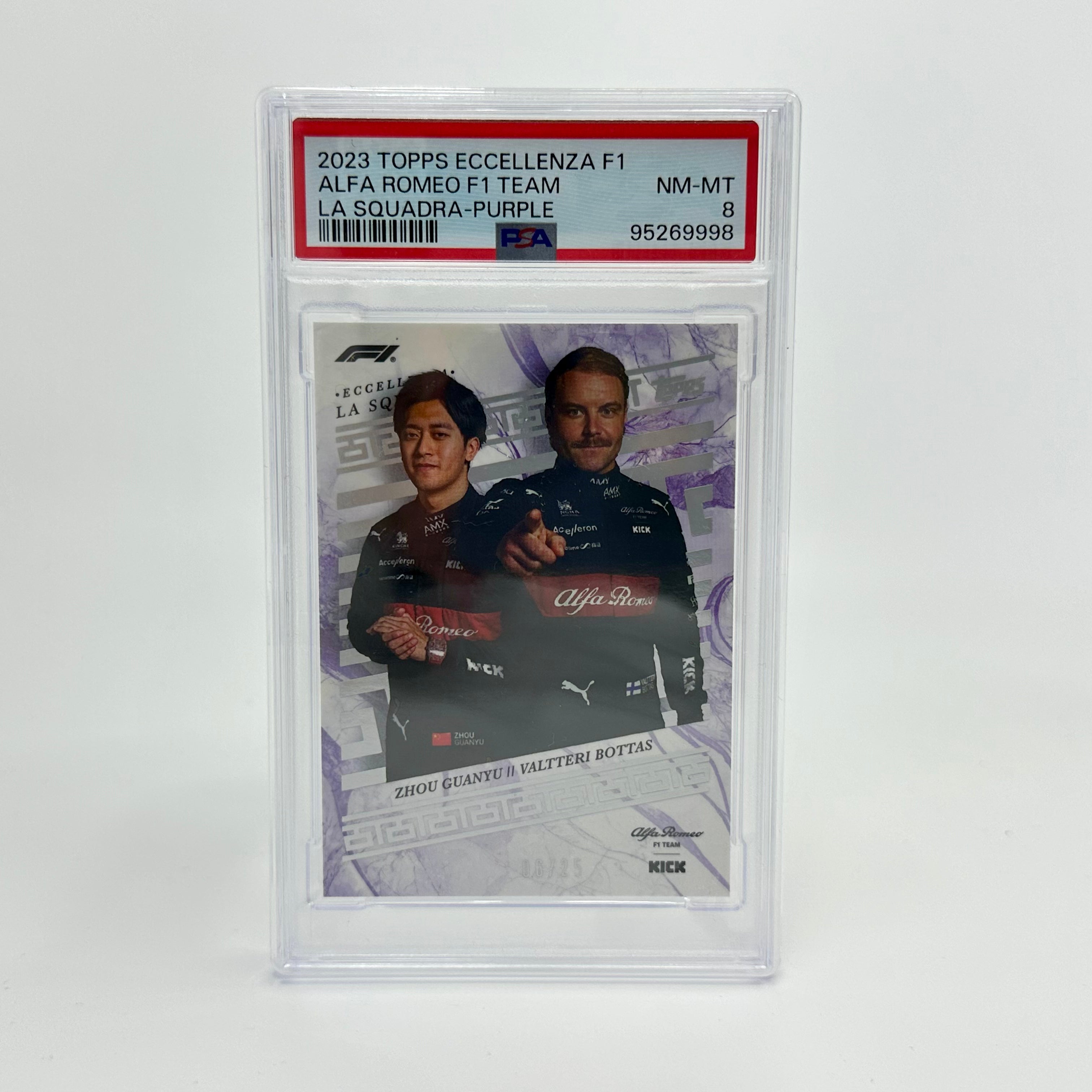 PSA 8 Graded 2006 Alfa Romeo Bottas & Guanyu 2023 Eccellenza La Squadra Racing Card - Perfect for F1 Collectors & Motorsport Memorabilia Displays