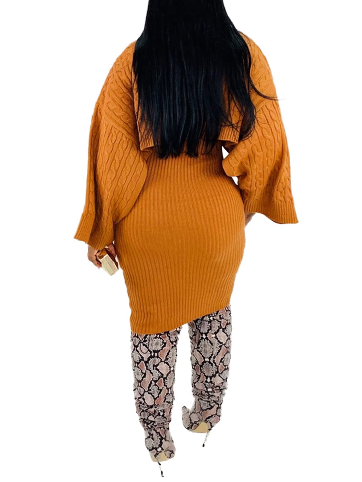 Women's 2 Piece Knit Outfit Set - Long Sleeve Turtleneck Sweater & Bodycon Midi Dress | Winter Fashion, Casual Wear, Office Outfit, Date Night Dress