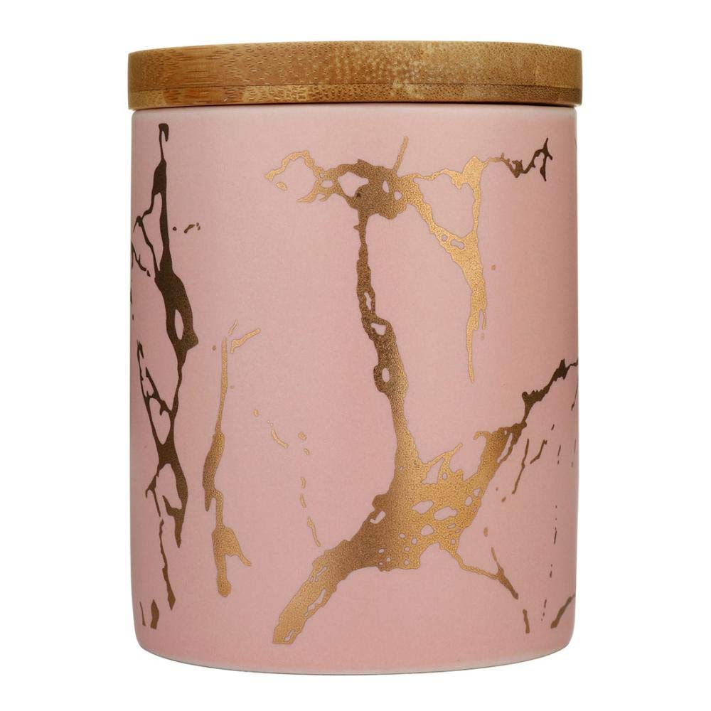 Modern Marbled Ceramic Food Storage Jar with Bamboo Lid - Airtight Container for Tea, Coffee, Spices, Nuts & Snacks (Pink) | Perfect for Kitchen Pantry Organization & Stylish Countertop Display