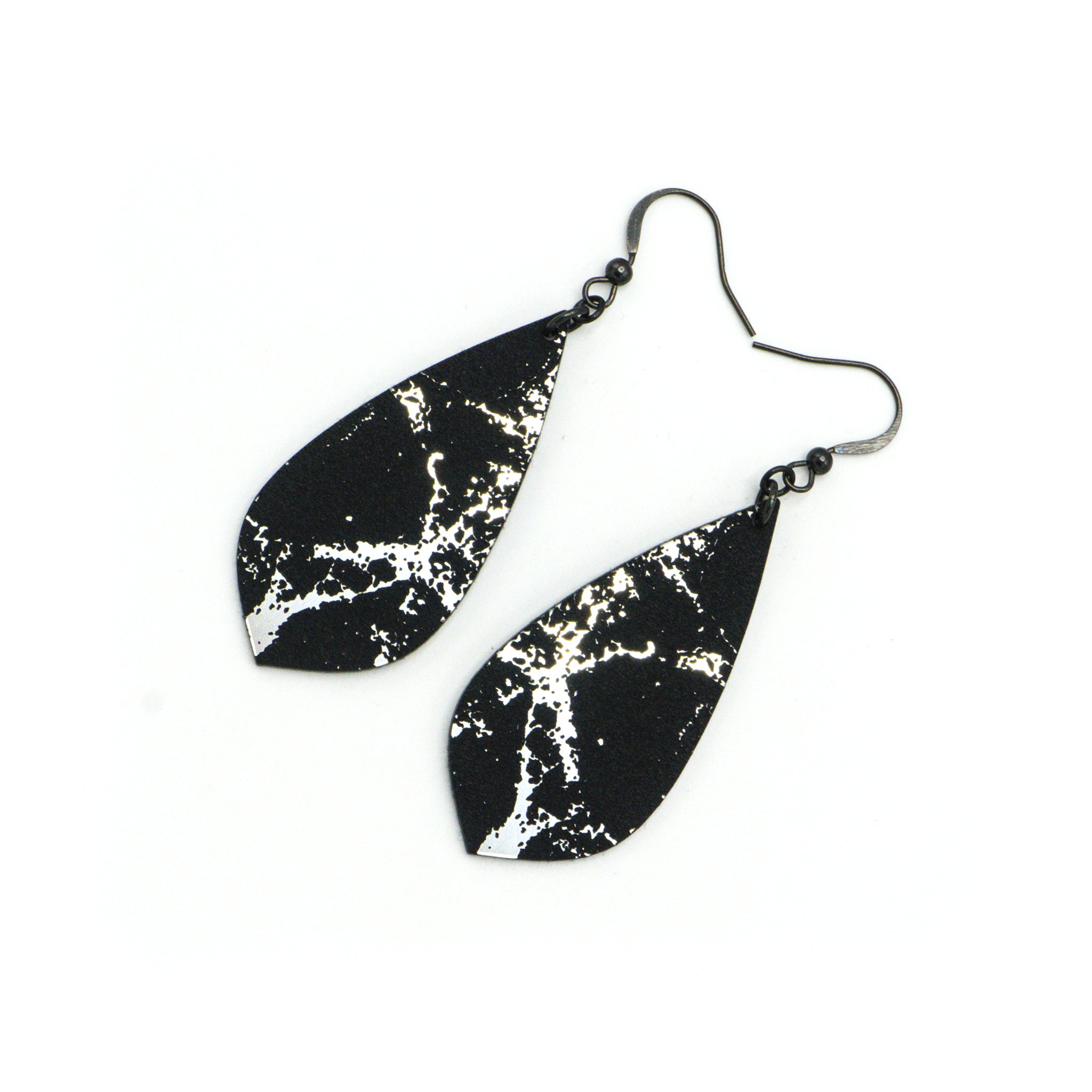 Gem Point [24R] Acrylic Earrings - Brushed Silver & Black | Stylish Dangle Earrings for Women, Party & Everyday Wear