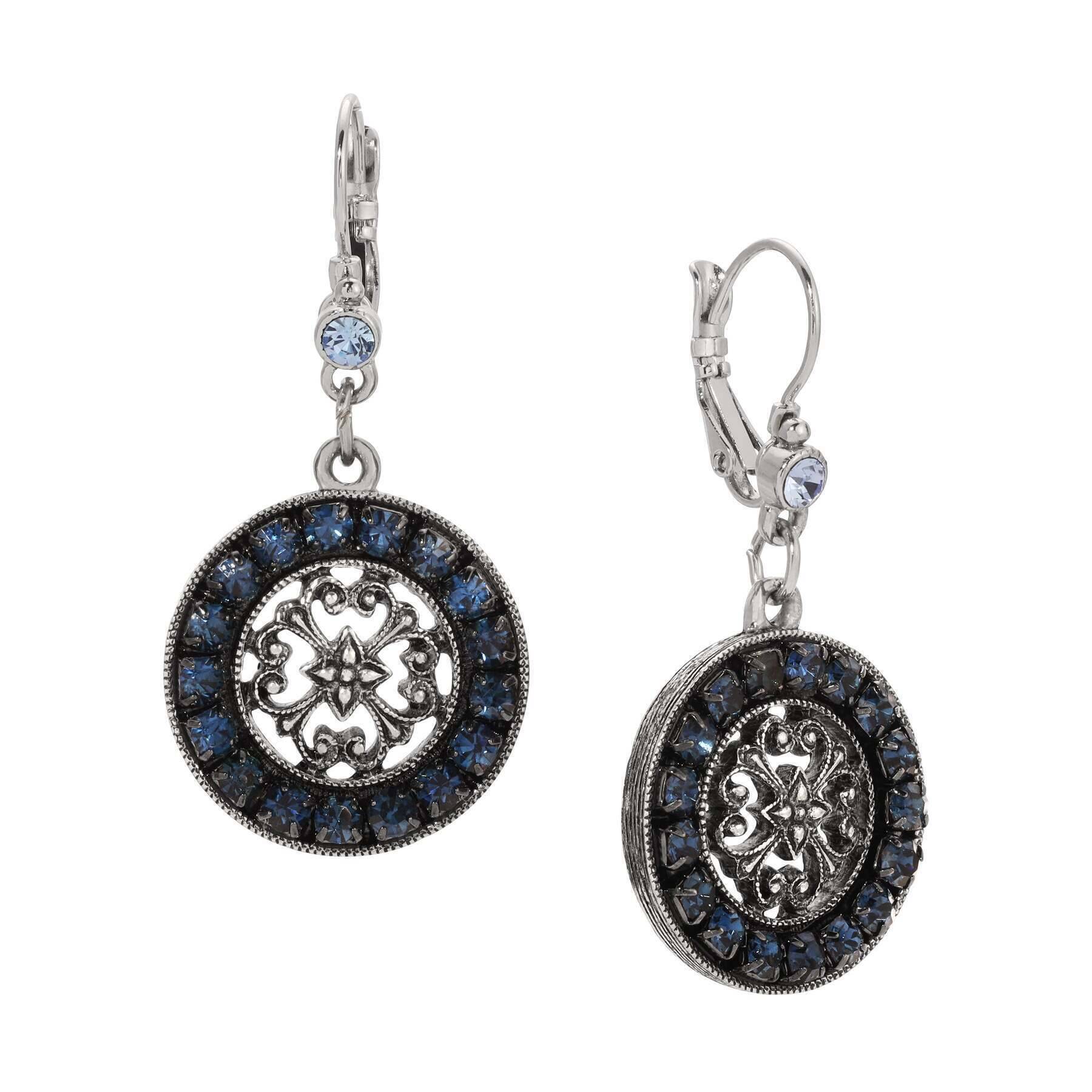 1928 Jewelry Hanauma Filigree Crystal Dangle Earrings for Women - Vintage Style Handmade Silver Tone Bridal Party Jewelry - Perfect for Weddings, Prom, Evening Events