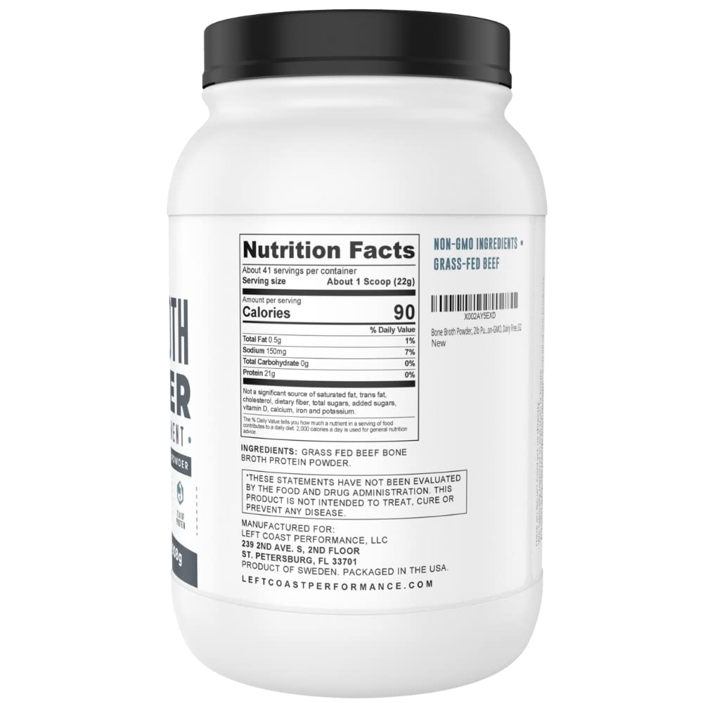 Left Coast Performance 2lb Pure Bone Broth Protein Powder & 2lb Vanilla Bone Broth Supplement - Grass-Fed Collagen for Gut Health, Joint Support & Post-Workout Recovery