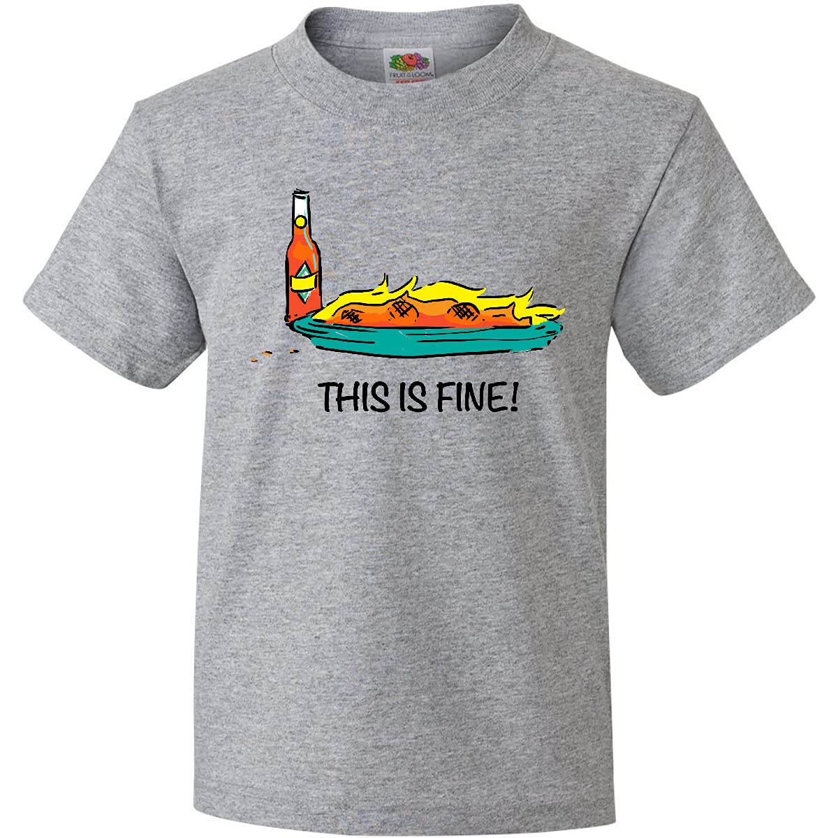 Inktastic This is Fine Burning Hot Sauce Youth T-Shirt - Funny Sarcastic Graphic Tee for Kids & Teens - Perfect for Casual Wear, Gifts & Hot Sauce Lovers