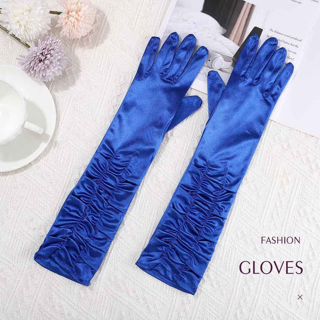 Long Elastic Stain Gloves - Fashionable Colored Arm Sleeves for Women & Girls | Costume Accessories for Parties, Cosplay & Evening Events (Blue)