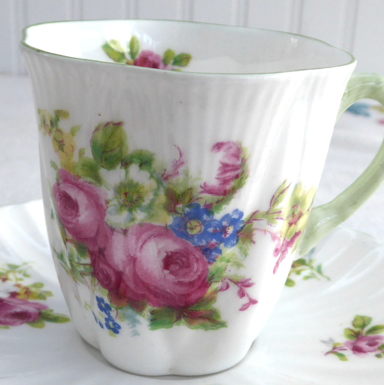 Elegant Shelley Tall Demitasse Cup and Saucer Set with Ludlow Floral Bouquet Design - Perfect for Afternoon Tea, Bridal Showers & Vintage Collections