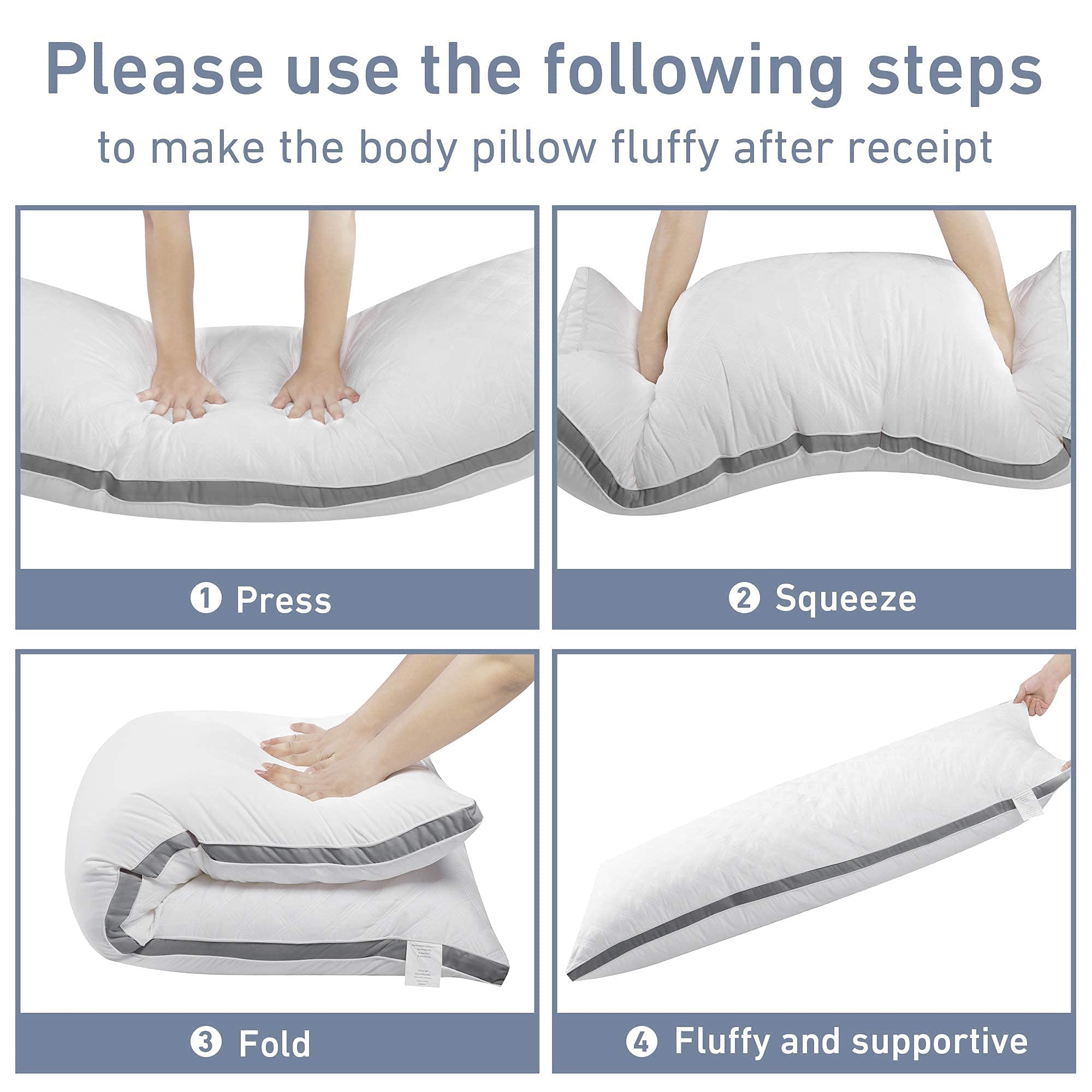 Premium Leeden White Body Pillow with 100% Cotton Light Grey Cover - 800 Thread Count for Ultimate Comfort - Perfect for Side Sleepers, Pregnancy Support & Home Decor