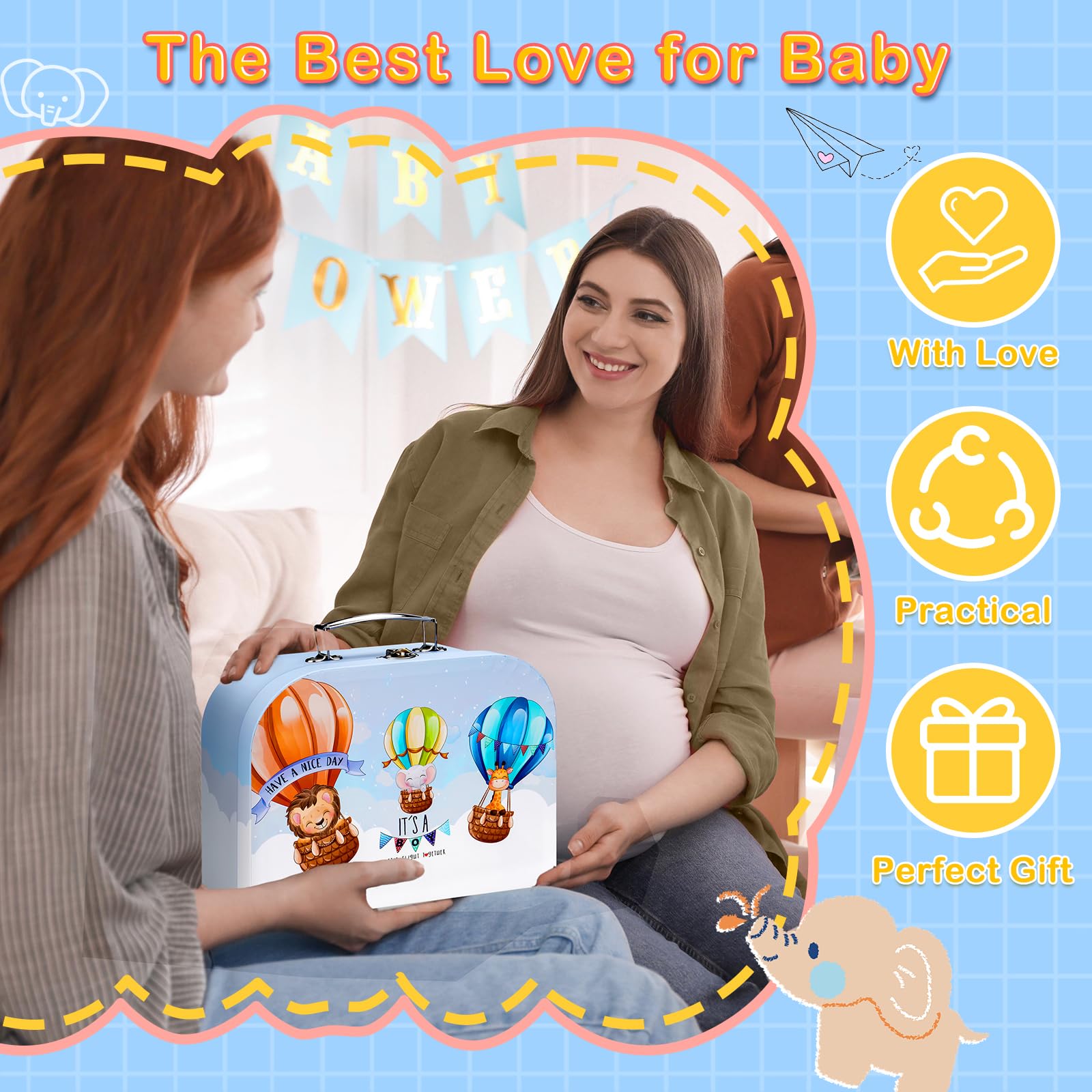 8Pcs Newborn Baby Boy Gift Basket Set - Essential Baby Shower & Welcome Gifts for Newborns | Cute & Practical Baby Boy Gift Baskets for Gender Reveal, First Birthday & Special Occasions