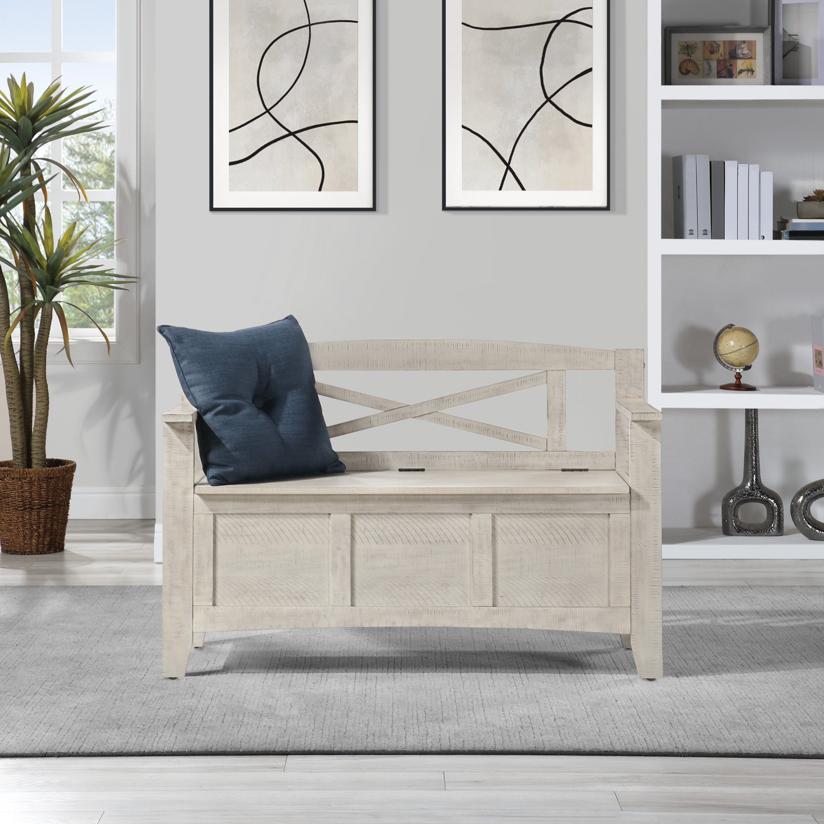 OSP Designs Modern Metro Entryway Bench in Black - Stylish and Durable Hallway Seating for Small Spaces [MET42] - Perfect for Entryways, Hallways, and Mudrooms