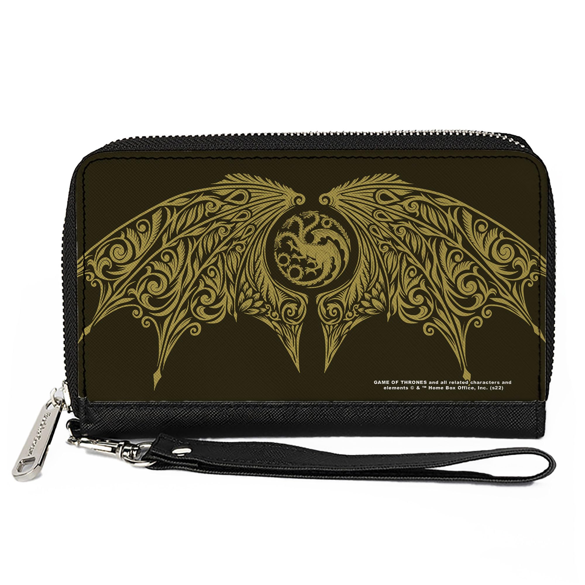 House of the Dragon Wallet - Zip Around Vegan Leather Wallet with Icon & Wings Design in Black & Yellow - Perfect for Fans, Collectors & Everyday Use