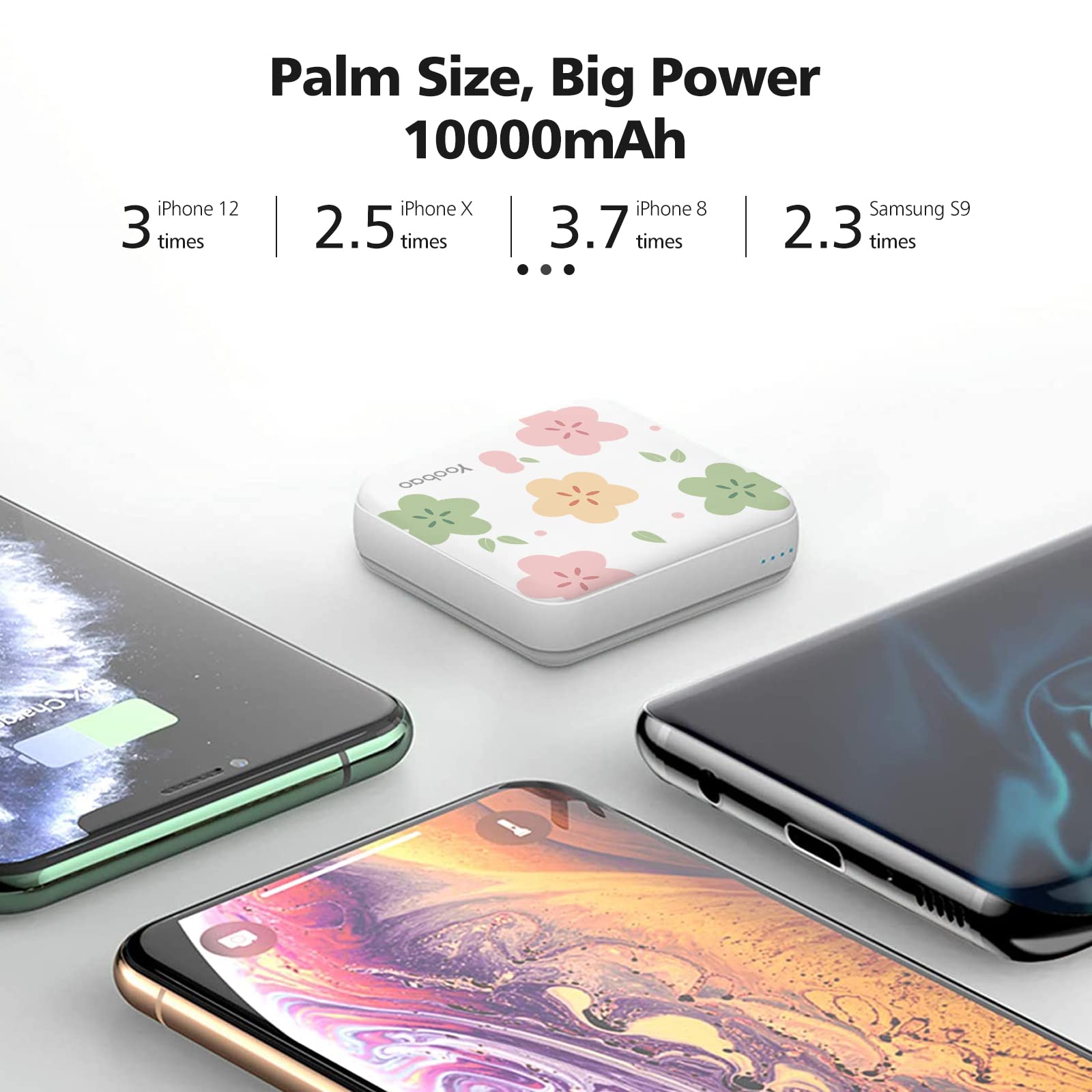 Yoobao 10000mAh Portable Charger - Ultra Slim Power Bank for iPhone 14/13, iPad, Samsung, Google & LG | Fast 5V/2.1A Charging with 2 USB Outputs & Dual Input | Cute Flower Design for Women, Girls & Kids | Perfect for Travel, Camping & Emergency Power Backup
