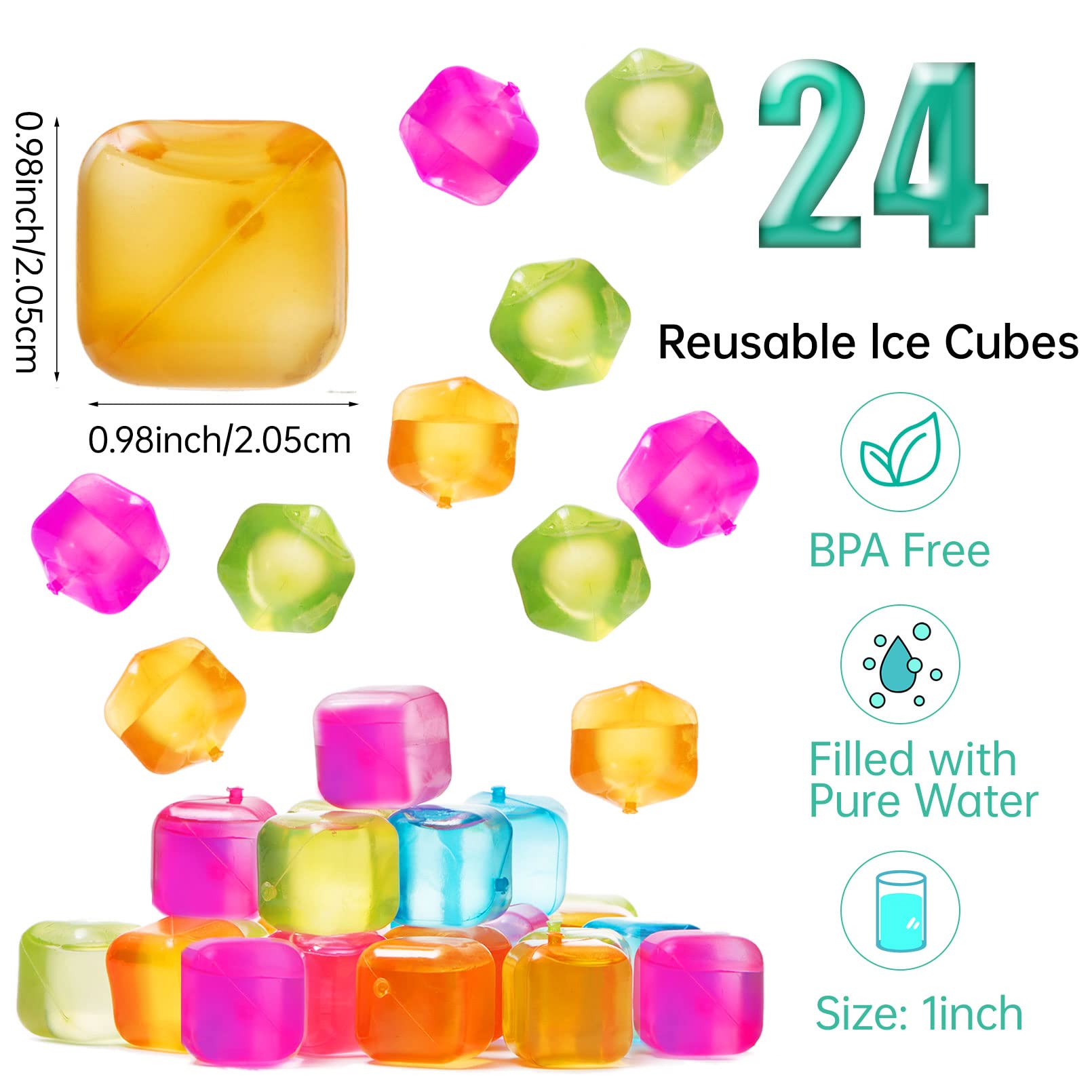 60Pcs Reusable Ice Cubes - BPA Free, Non-Diluting, Refreezable Plastic Ice Cubes for Drinks & Cocktails | Quick Frozen, Washable & Purified Water Filled (White + Colorful) | Perfect for Parties, Bars, Home & Office Use