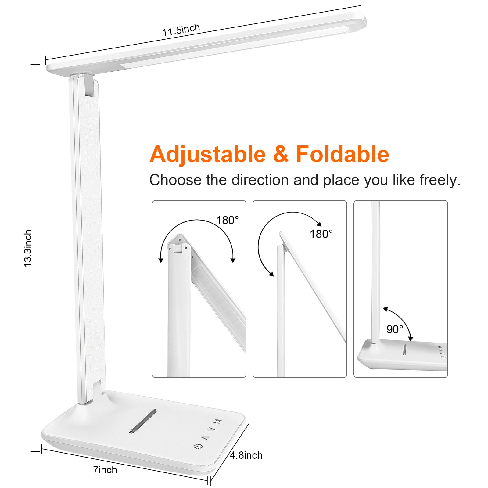 Karidi LED Desk Lamp - Dimmable Table Lamp with USB Charging Port, 5 Lighting Modes & Touch Control, Foldable Portable Reading Light for Home Office, Bedroom, Study - Perfect for Night Reading & Work (White)