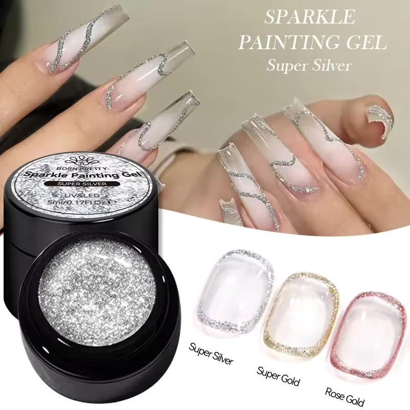 Sparkle Super Silver & Gold Painting Gel - Premium Metallic Nail Art Polish for Salon & DIY Manicures - Perfect for Parties, Weddings, and Special Occasions