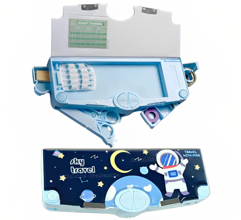 Galaxy Space Themed Pencil Case for Kids - School Supplies Organizer with Accessories (Blue Plastic Box) - Perfect for Classroom, Homework & Back to School Gifts