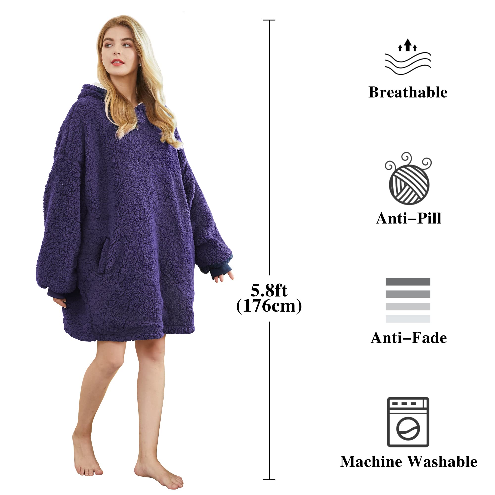 Felicigeely Oversized Wearable Blanket Hoodie - Warm Cozy Plush Sweatshirt with Pockets for Women & Men | Perfect Gift for Her, Mom & Girls | Purple | Great for Lounging, Netflix Nights & Cold Weather