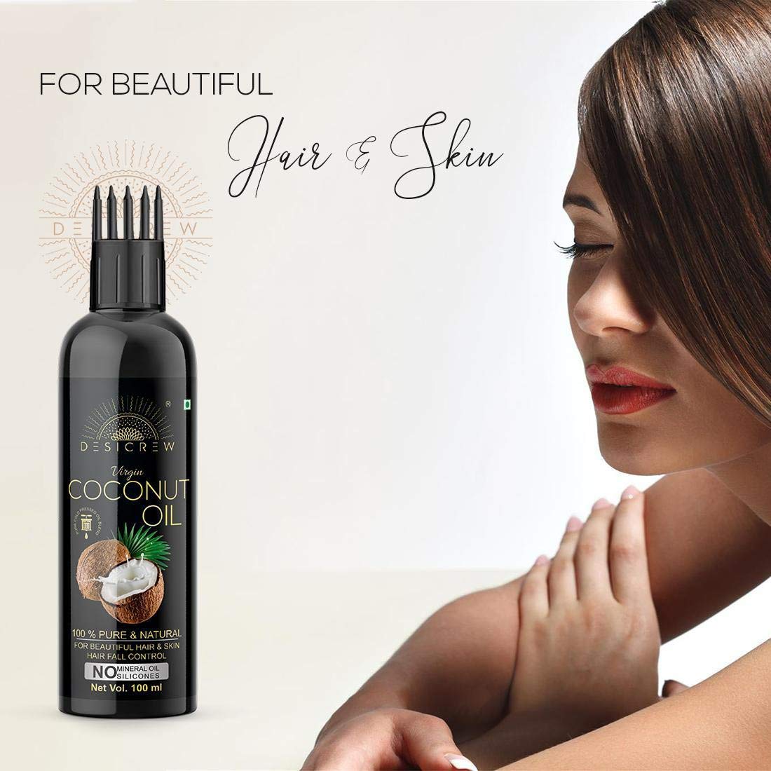 100% Pure Virgin Coconut Oil for Hair, Skin & Body - Cold Pressed with Comb Applicator - 100mL Organic Hair Oil - Perfect for Deep Conditioning, Scalp Massage & Natural Beauty Care