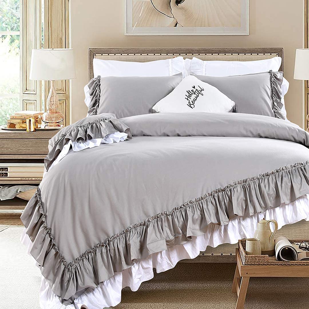Luxury Grey Cotton Duvet Cover Queen Size - Soft Bedding Set for Queen Bed - Perfect for Master Bedroom, Guest Room & Hotel Decor