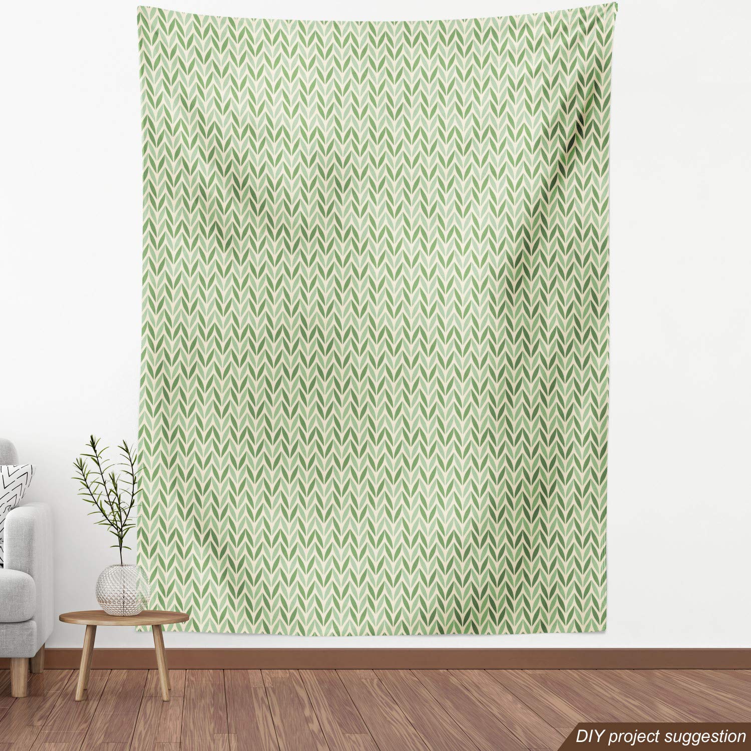 Ambesonne Retro Fabric by The Yard - Vibrant Green Spring Leaves Gardening Pattern, Diagonal Symmetric Design for Upholstery, Curtains & Home Decor | 100% Cotton Decorative Fabric (10 Yards, Pale Green) | Perfect for DIY Projects, Table Runners & Throw Pillows