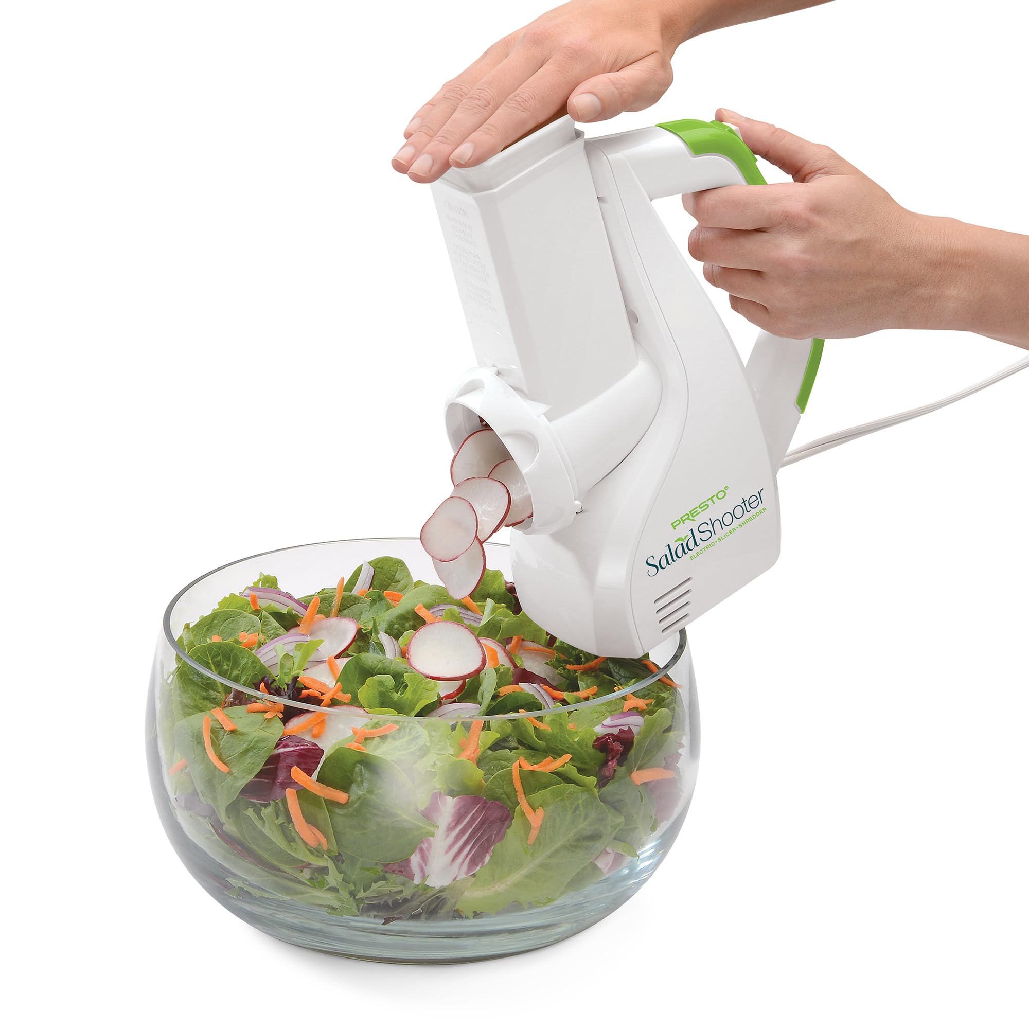 Presto Salad Shooter Electric Slicer and Shredder - White | Fast Food Prep for Salads, Pizzas & More | Perfect for Home Kitchens & Meal Prep