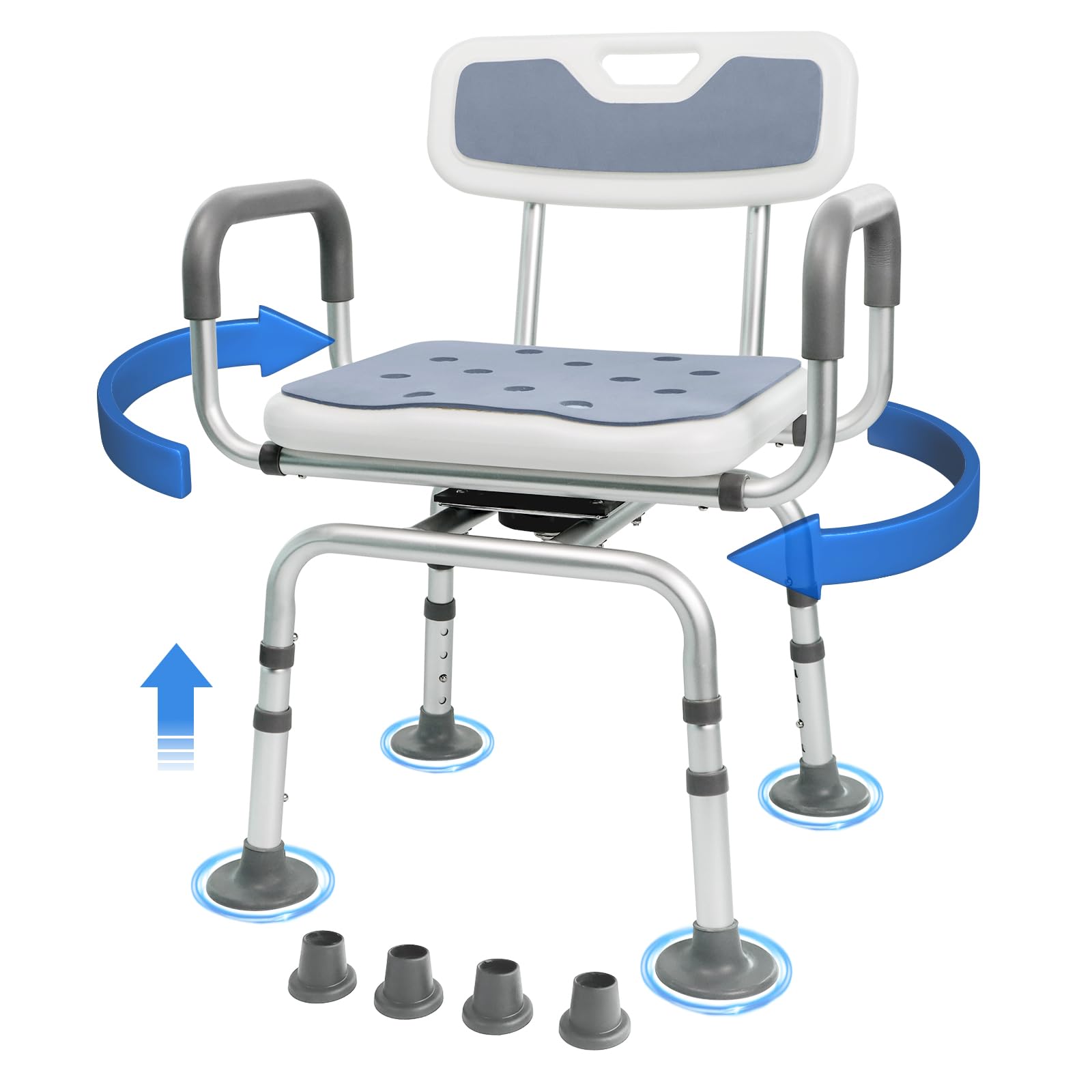 Eosprim 360° Swivel Shower Chair for Bathtub - Adjustable Height Bath Seat with Padded Backrest & Armrests - Non-Slip Rotating Shower Stool for Elderly & Disabled - Ideal for Bathroom Safety and Mobility Assistance