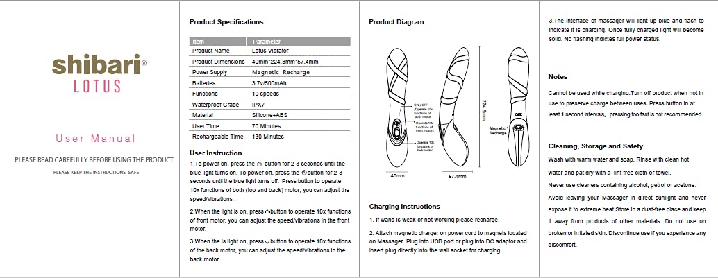Shibari Lotus Vibrator Wand - Powerful Dual Motor G Spot Stimulator & Massager for Women - 10 Vibration Patterns, USB Rechargeable, 100% Waterproof Sex Toy (Black) - Perfect for Couples Play, Solo Pleasure & Relaxation