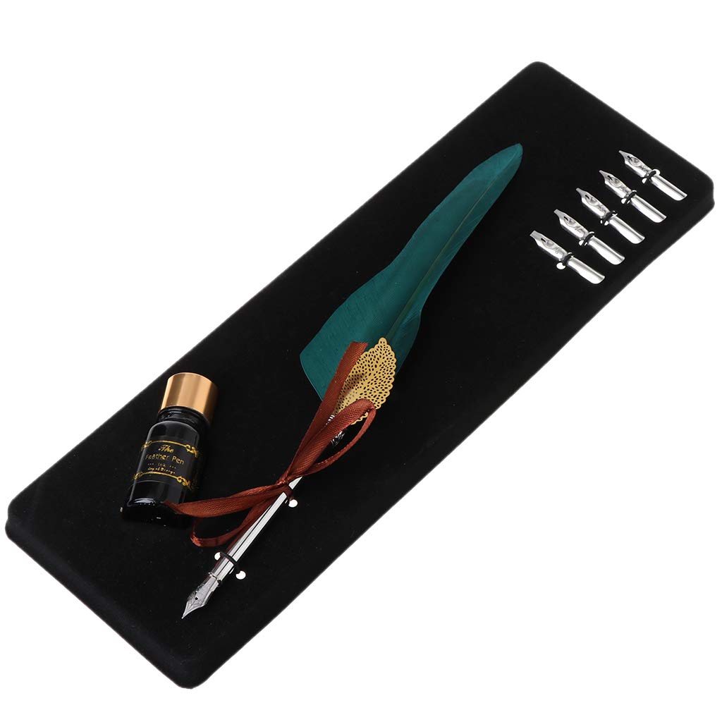 Elegant English Calligraphy Feather Dip Pen Set with 5 Nibs & Ink - Premium Fountain Pen for Wedding Invitations, Greeting Cards & Artistic Writing - Perfect Stationery Gift Box for Calligraphers & Beginners