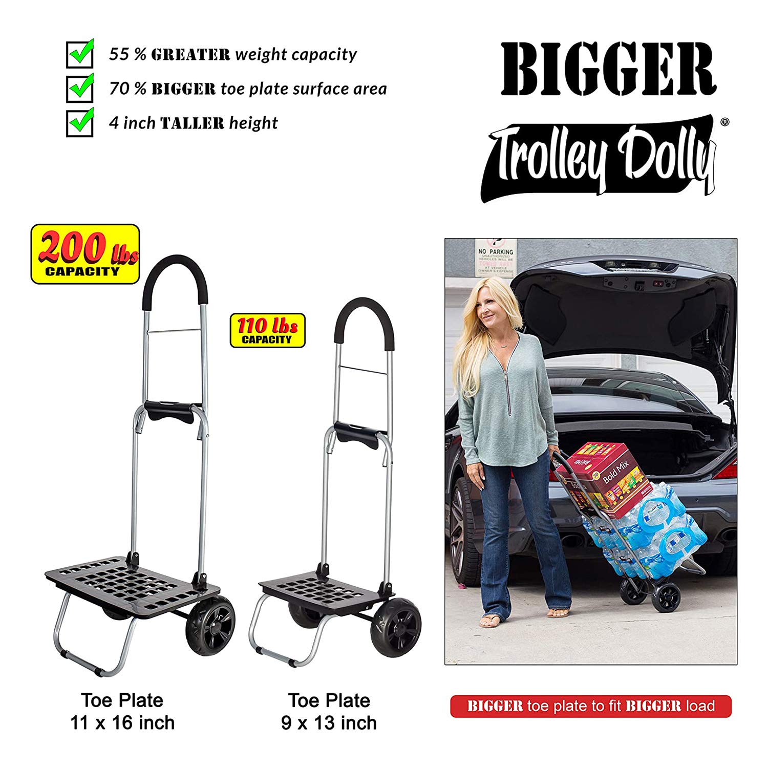Best Foldable Shopping Cart with Wheels - Heavy Duty Grocery Trolley Dolly for Supermarket, Laundry & Home Use - Black (Bigger Size) | Dbest Products