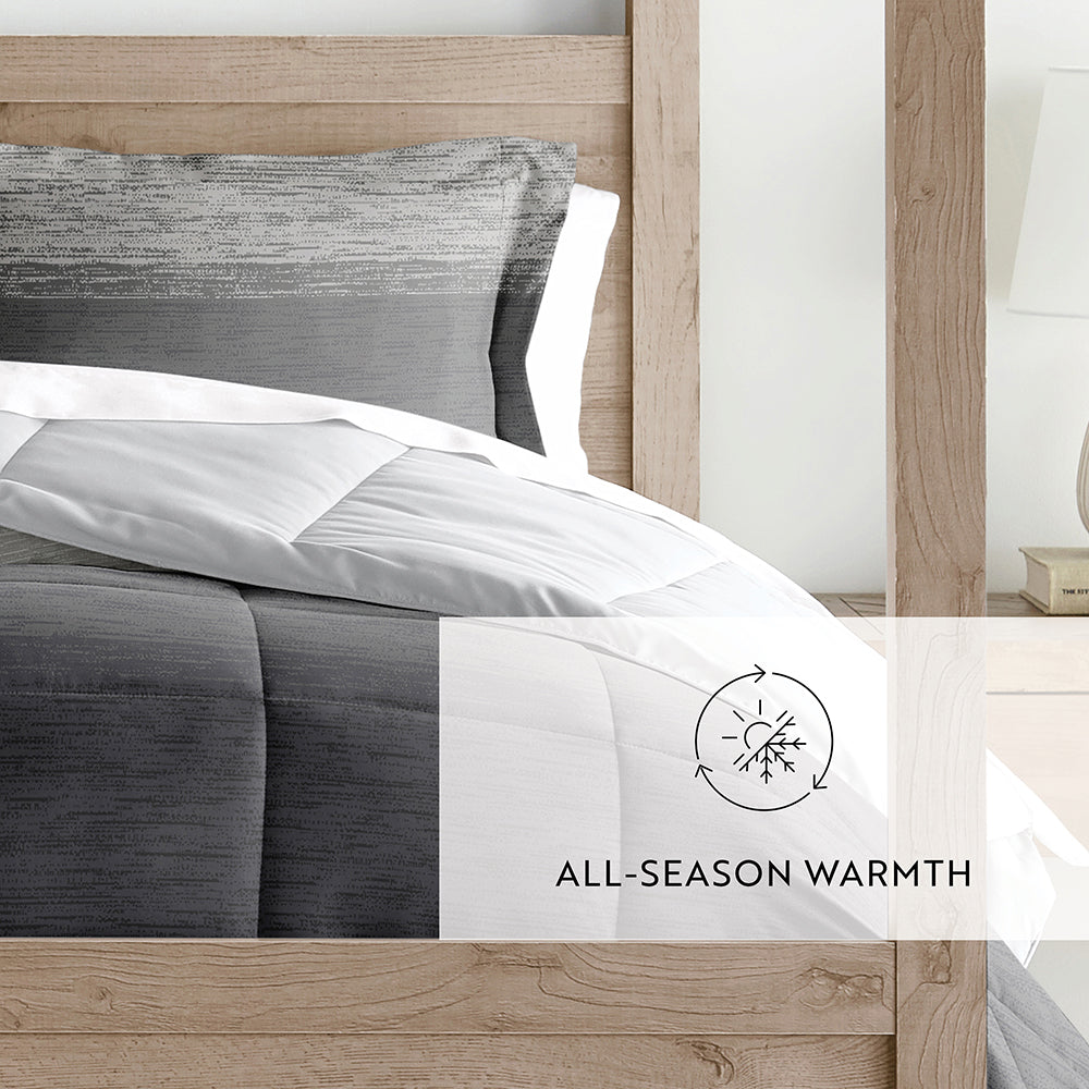 Gray Ombre Reversible Down Alternative Comforter Set - All-Season Hypoallergenic Bedding - Perfect for Master Bedroom, Guest Room & Dorm Decor