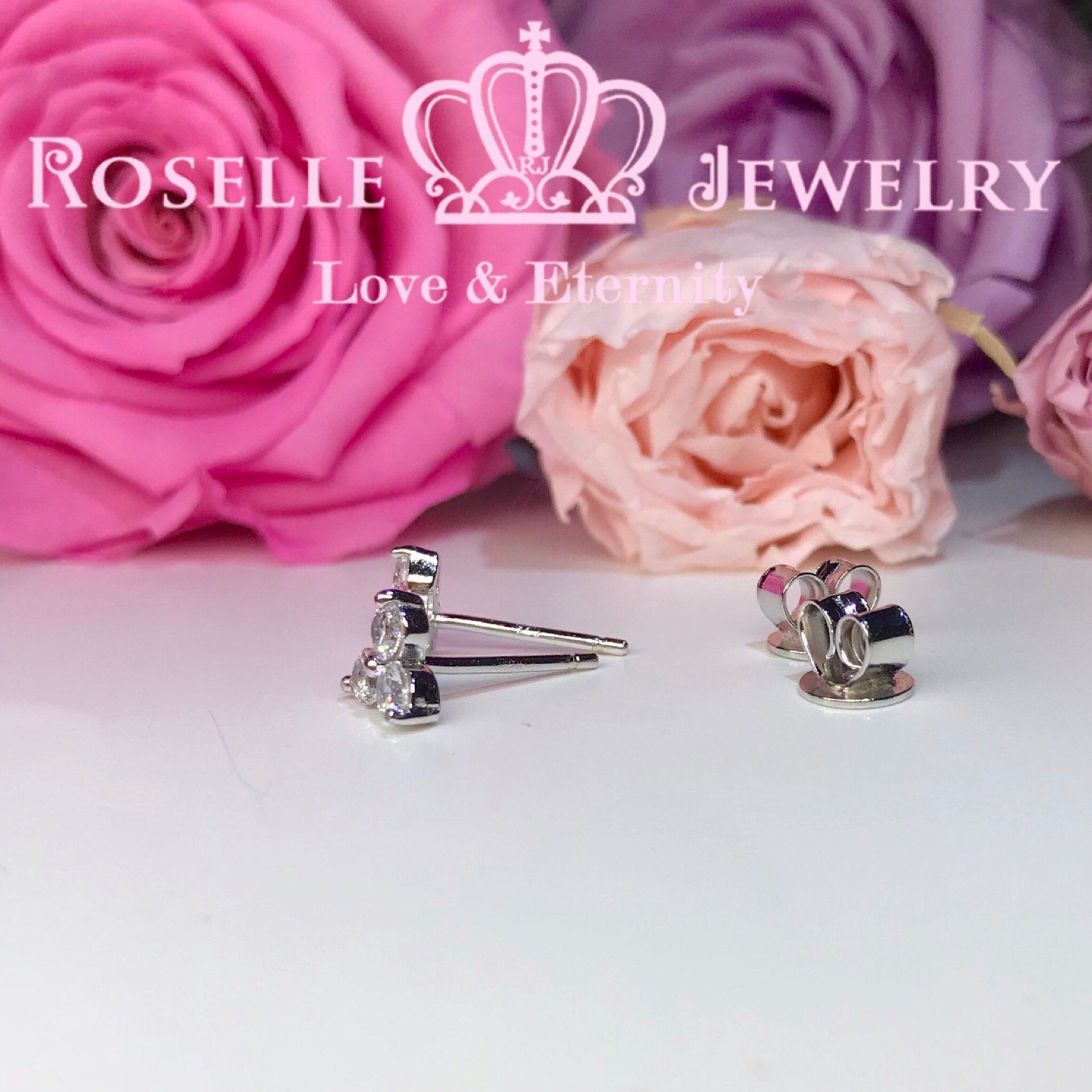 Three Stone Diamond Stud Earrings 14K White Gold - Dainty Elegant Earrings for Women - Perfect for Weddings, Anniversaries & Special Occasions