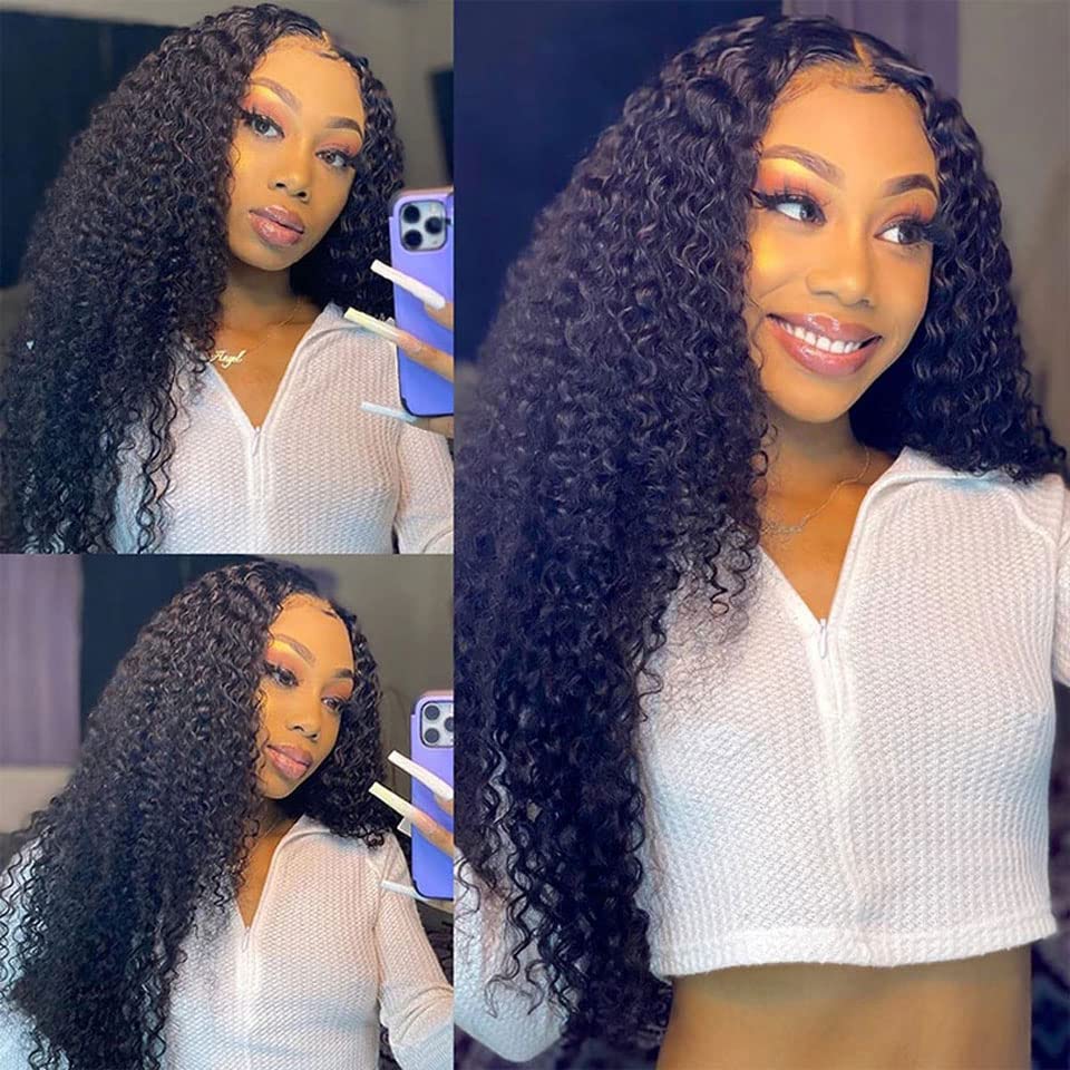 30 Inch Brazilian Human Hair Lace Front Wig - Pre Plucked with Baby Hair, 13x4 HD Lace, 180% Density, Kinky Curly, Glueless, Natural Black | Perfect for Daily Wear, Cosplay, and Special Occasions