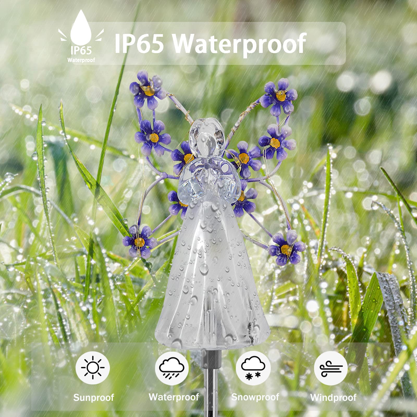 Solar Powered LED Angel Garden Lights - Waterproof Outdoor Solar Stake Lights for Pathway, Patio, Yard, Lawn, Grave & Cemetery Decor - Memorial Sympathy Gift (Purple) | Perfect for Landscape Lighting, Nighttime Safety & Decorative Ambiance