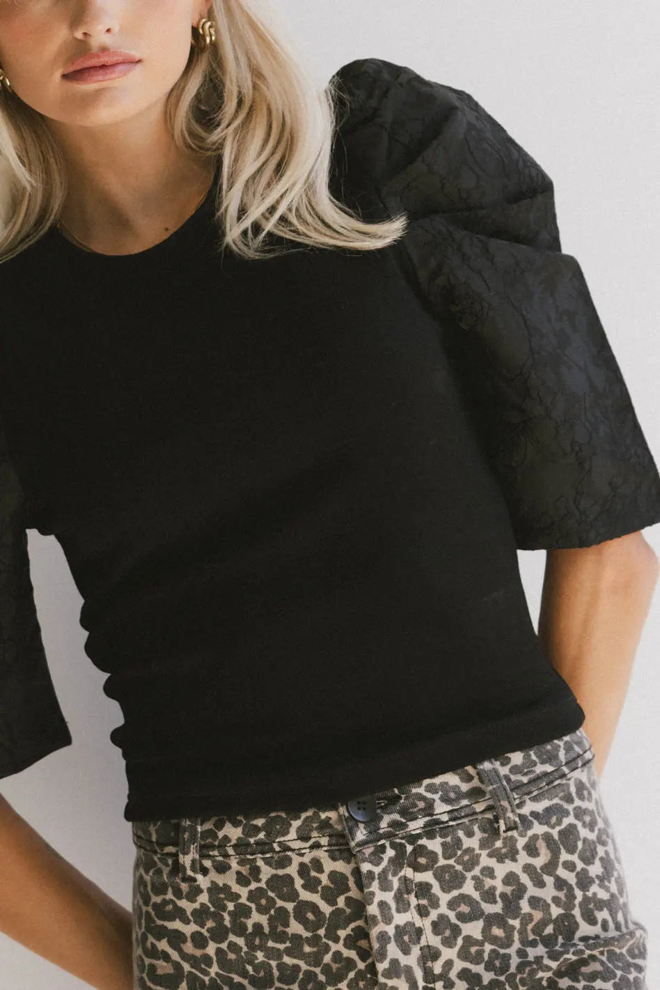 Andrea Black Mixed Media Blouse - Stylish & Comfortable Women's Top for Work, Parties & Casual Outings
