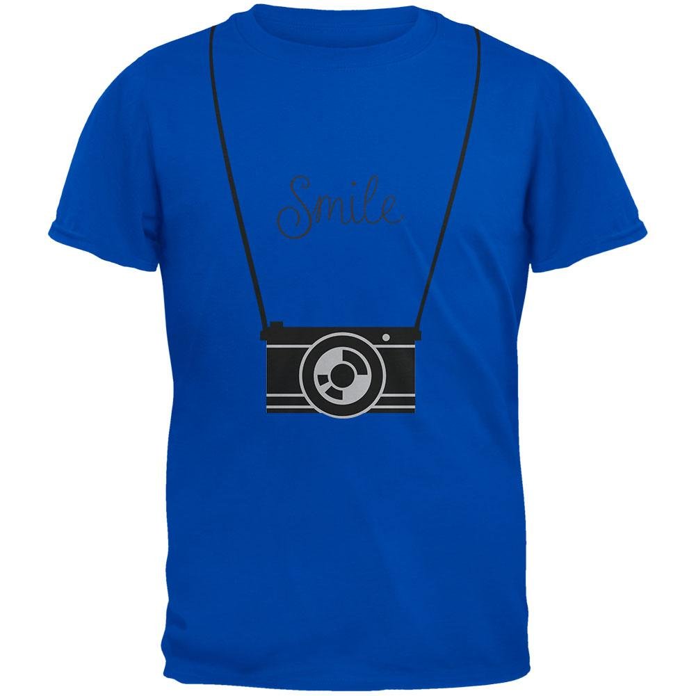 Old Glory Smile Hanging Camera Graphic Blue Cotton T-Shirt for Men - Patriotic American Flag Tee for Casual Wear & Fourth of July Celebrations