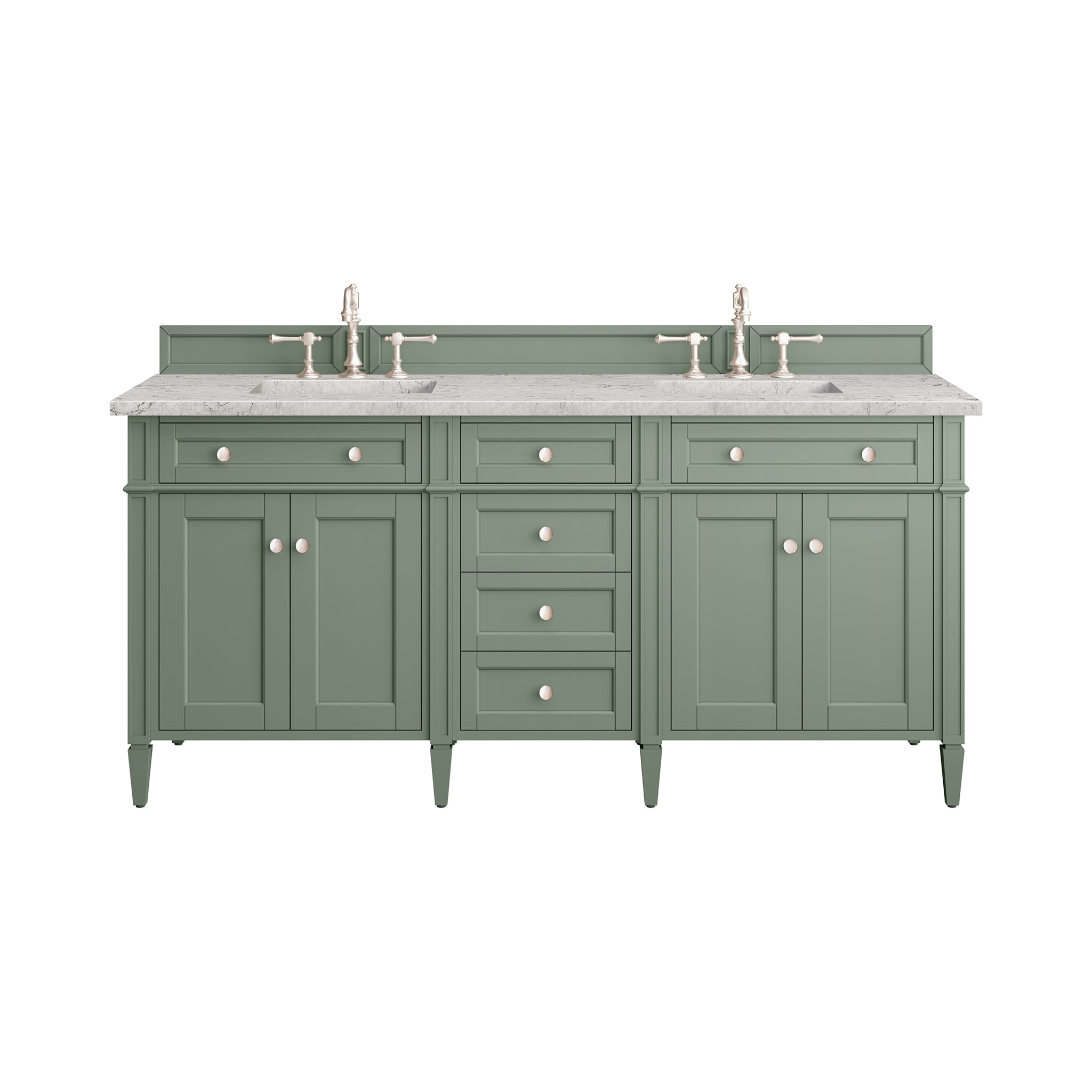 Brittany 72-Inch Double Vanity with Smokey Celadon Finish & 3CM Eternal Jasmine Pearl Countertop - Perfect for Master Bathroom Remodeling and Luxury Home Decor
