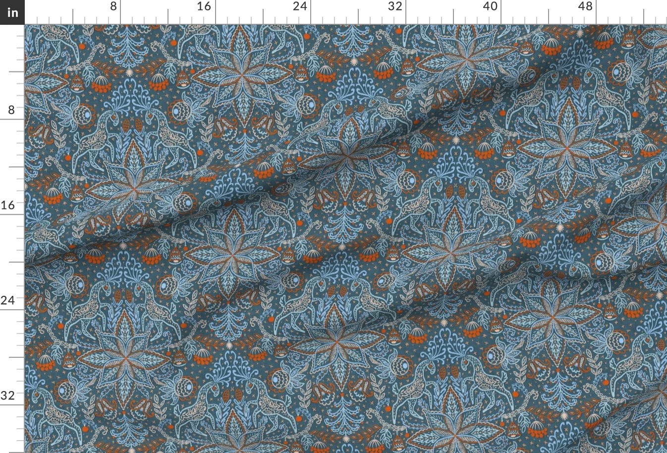 Frosted Folk Winter Printed Satin Fabric Fat Quarter - Premium Spoonflower Fabric for Sewing, Lining, Apparel, Fashion, Blankets & Home Decor | Perfect for DIY Projects, Quilting, and Holiday Crafts