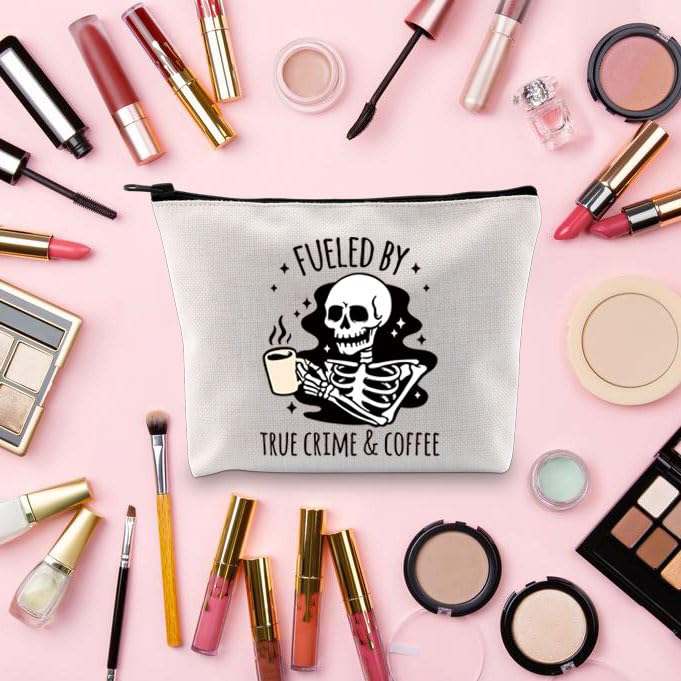 TOBGBE True Crime Inspired Coffee Lover Zipper Pouch - Horror Gift Makeup Bag for Women, Cosmetics Organizer - Perfect for Travel, Work & Daily Use (Crime Coffee Design)