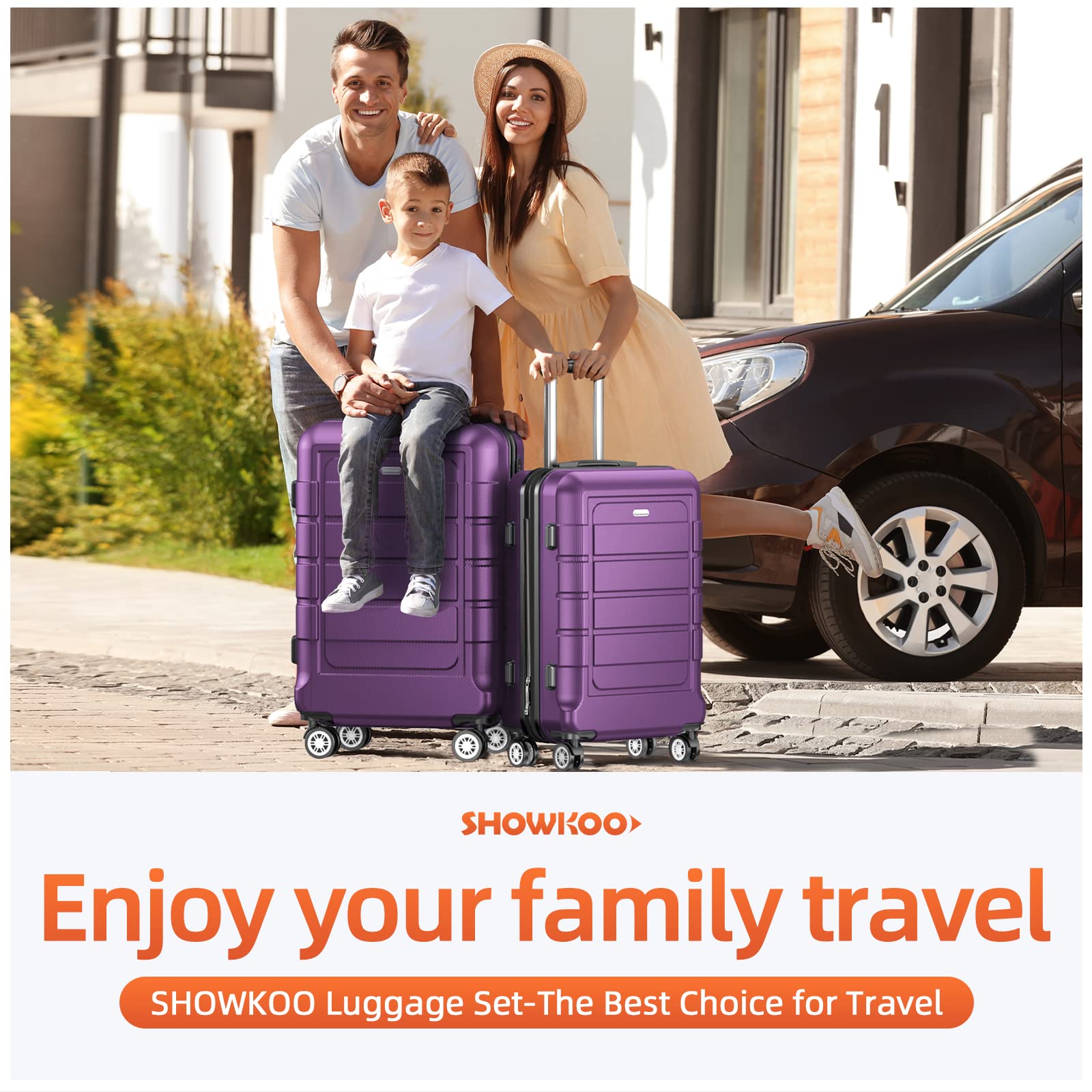SHOWKOO 4-Piece Expandable Luggage Set with TSA Lock, Durable PC+ABS Suitcases, Double Spinner Wheels - Purple | Perfect for Travel, Business Trips & Family Vacations
