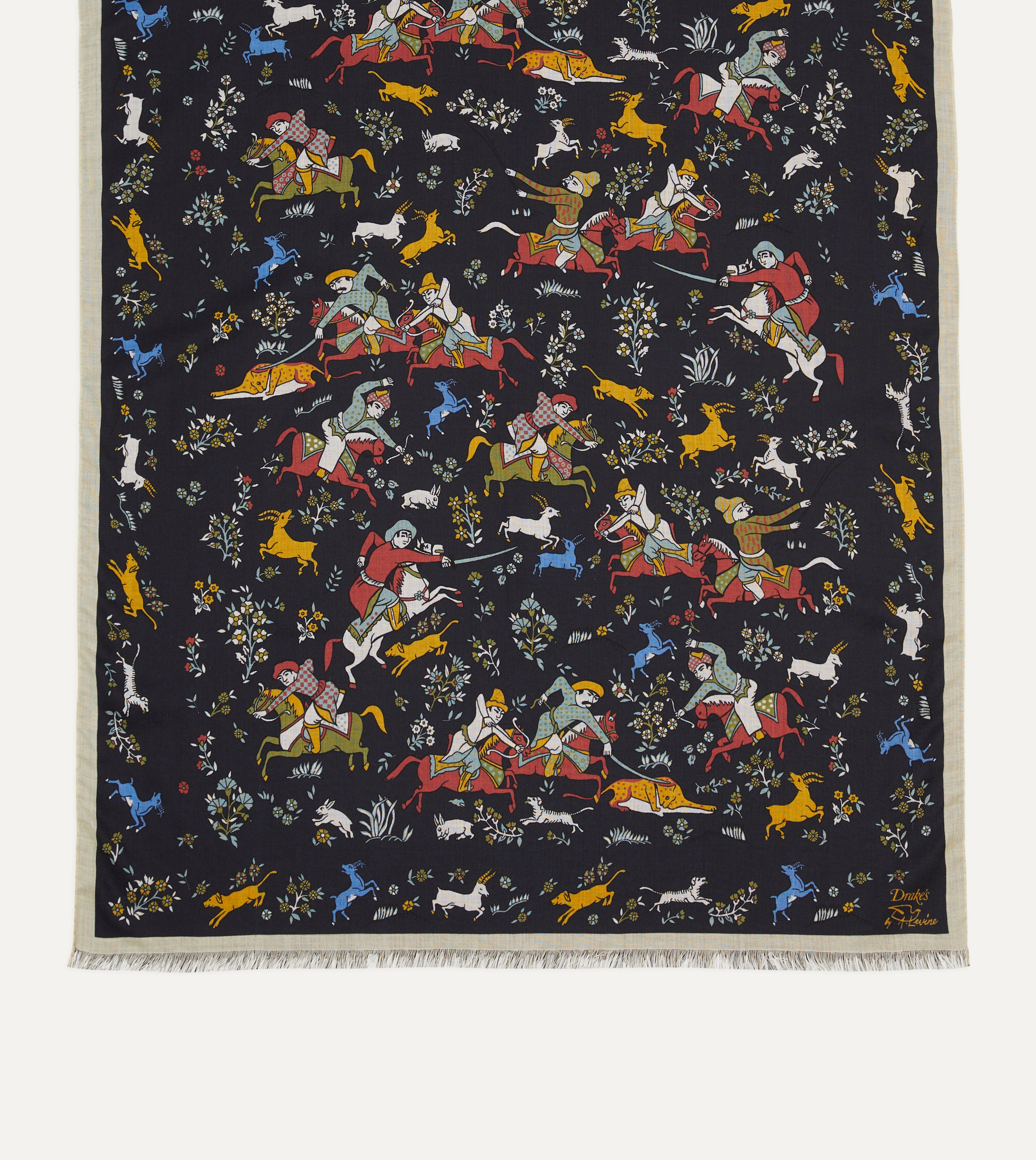 Drake's by A. Levine Black Mughal Print Wool Silk Scarf - Luxurious Winter Fashion Accessory for Men & Women - Perfect for Office, Parties and Special Occasions