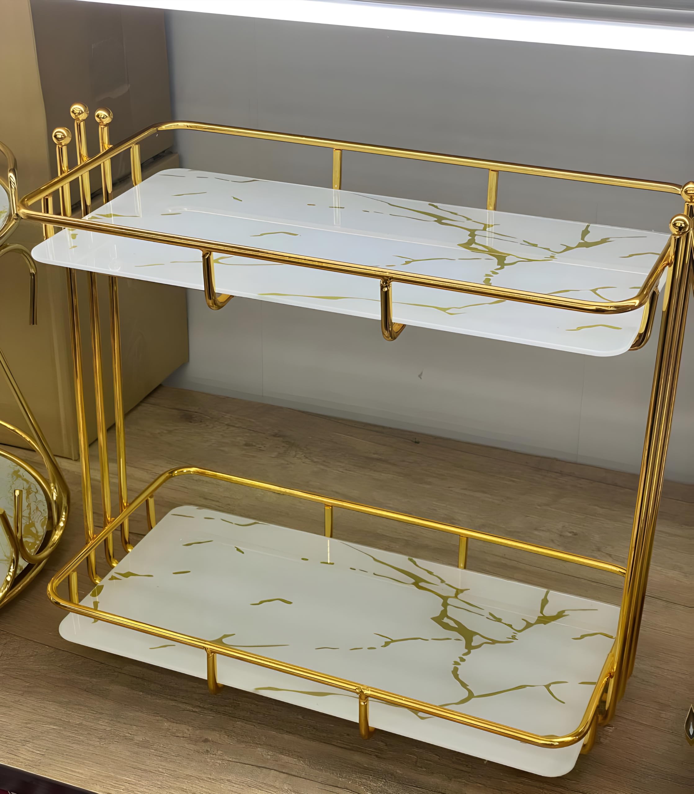 De Casa Decor Buffet Server - Elegant Gold Stand with White Plates for Catering, Snacks & Home Decor | Perfect for Parties, Weddings & Holiday Entertaining