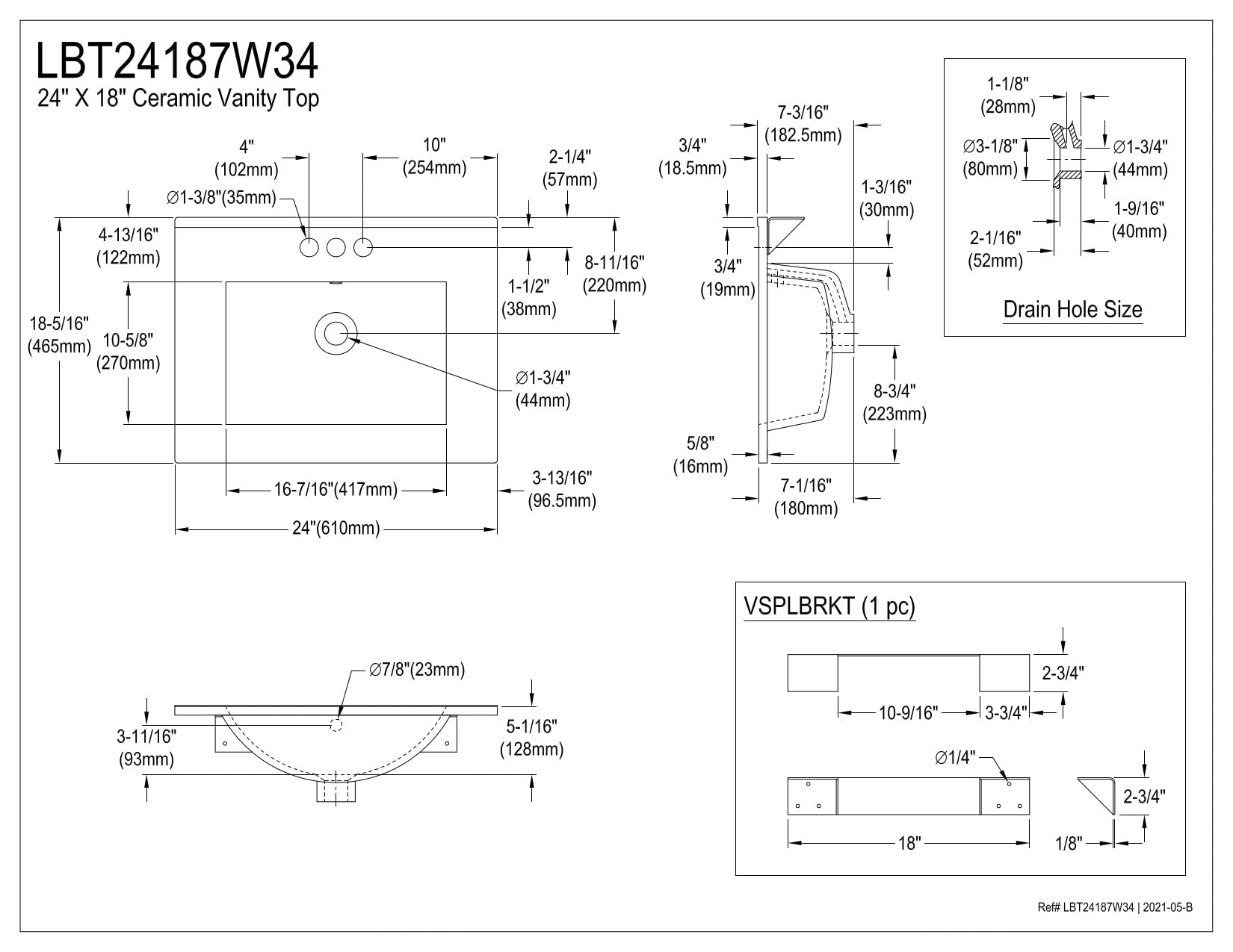 Kingston Brass LBT24187W34 Ultra Modern White Bathroom Vanity Sink Top - Perfect for Contemporary Home & Hotel Bathroom Renovations