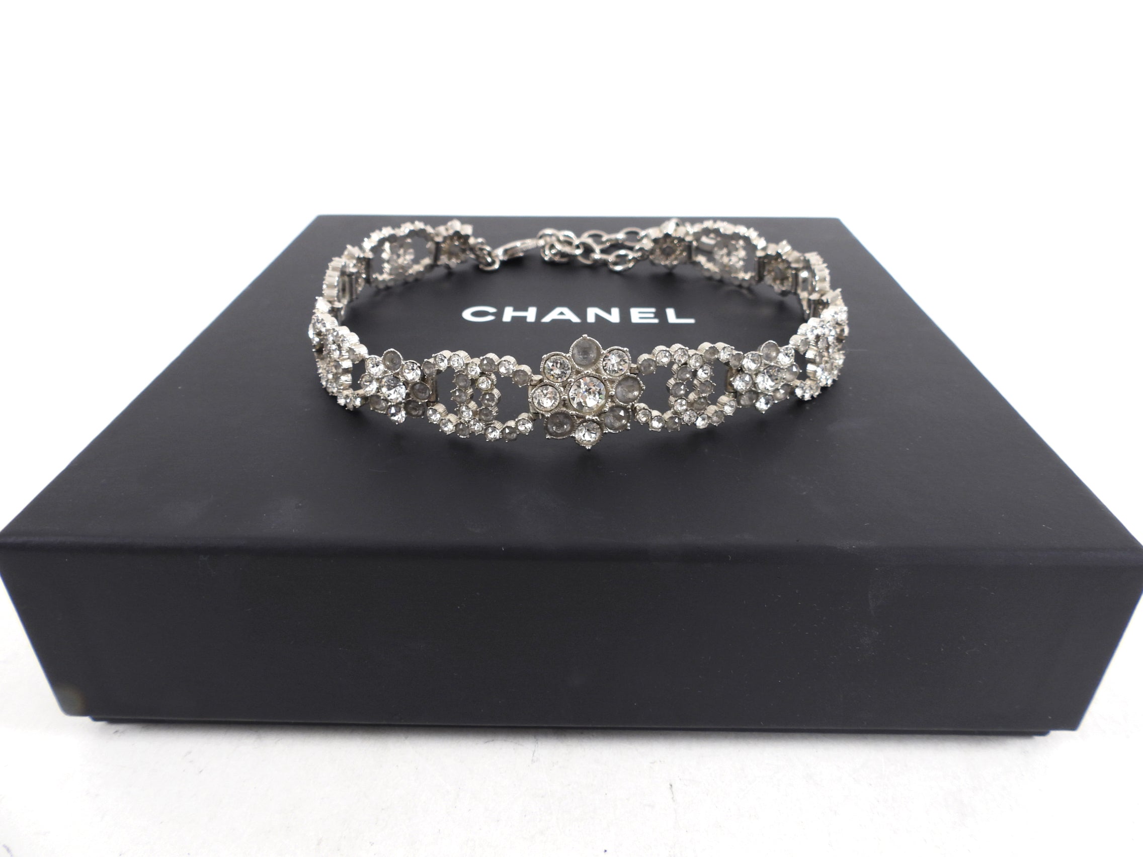Chanel 15A Salzburg Silvertone Strass CC Choker Necklace - Elegant Silver Crystal Collar for Women, Perfect for Parties, Weddings & Special Occasions