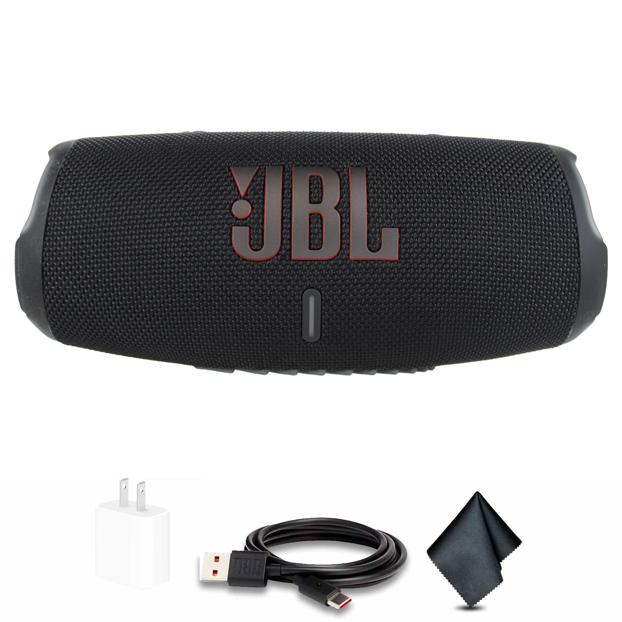 JBL Charge 5 Portable Wireless Bluetooth Speaker - IP67 Waterproof & Dustproof, 20 Hours Playtime, Powerful Bass (Black) | Perfect for Outdoor Adventures, Beach Parties, Poolside & Camping | Includes USB-C Adapter & Microfiber Cloth