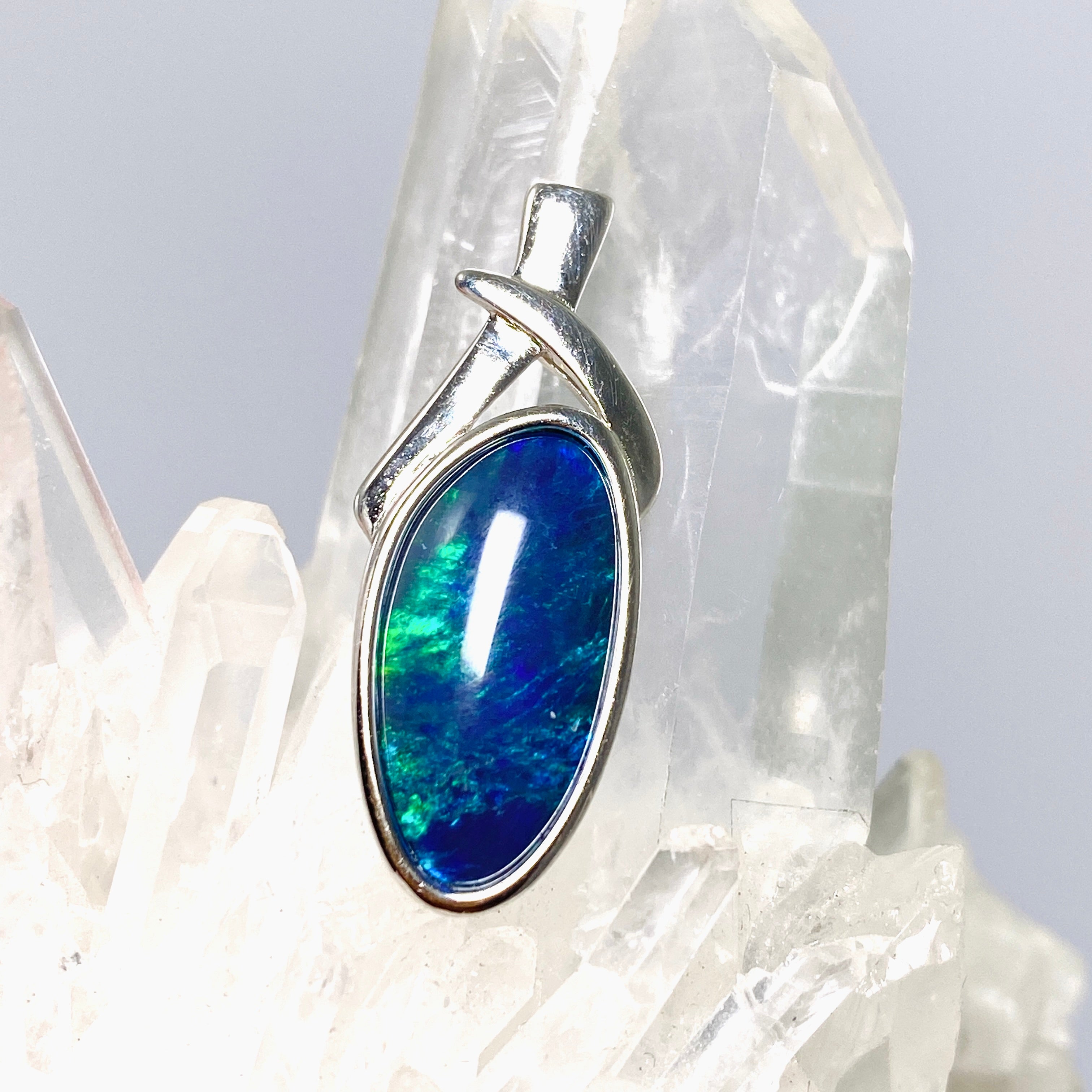 Australian Opal Triplet Freeform Cabochon Pendant in Decorative Sterling Silver Setting - GPJ17 | Elegant Jewelry for Women, Gift for Her, Birthday & Anniversary Present