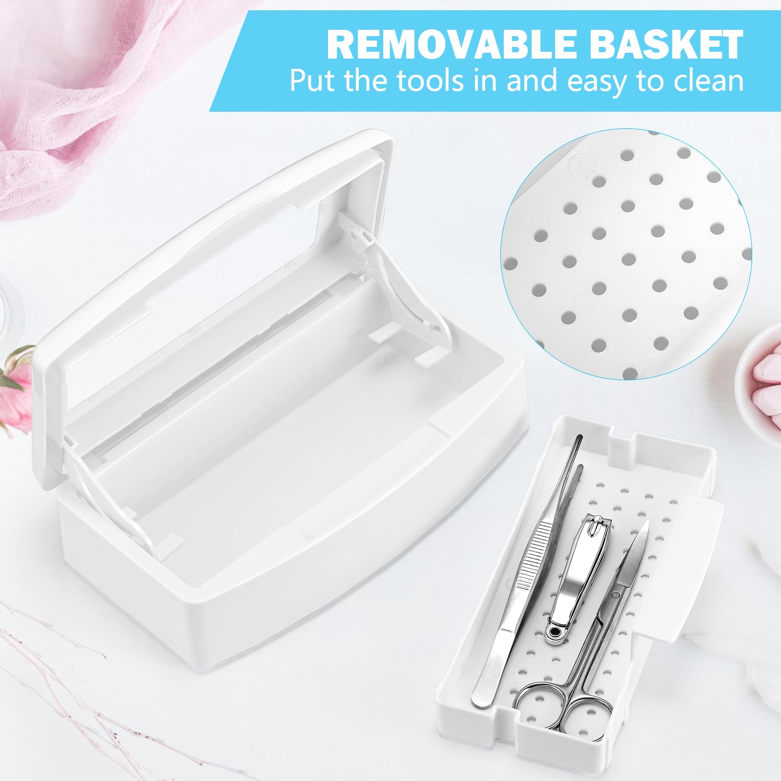 Professional Nail Tool Sterilizer Box - Plastic UV Sterilization Tray & Storage Organizer for Tweezers, Eyelash Extensions, Nail Implements - Ideal for Estheticians, Salons & Home Use (White) - Perfect for Sanitizing Beauty Tools & Maintaining Hygiene