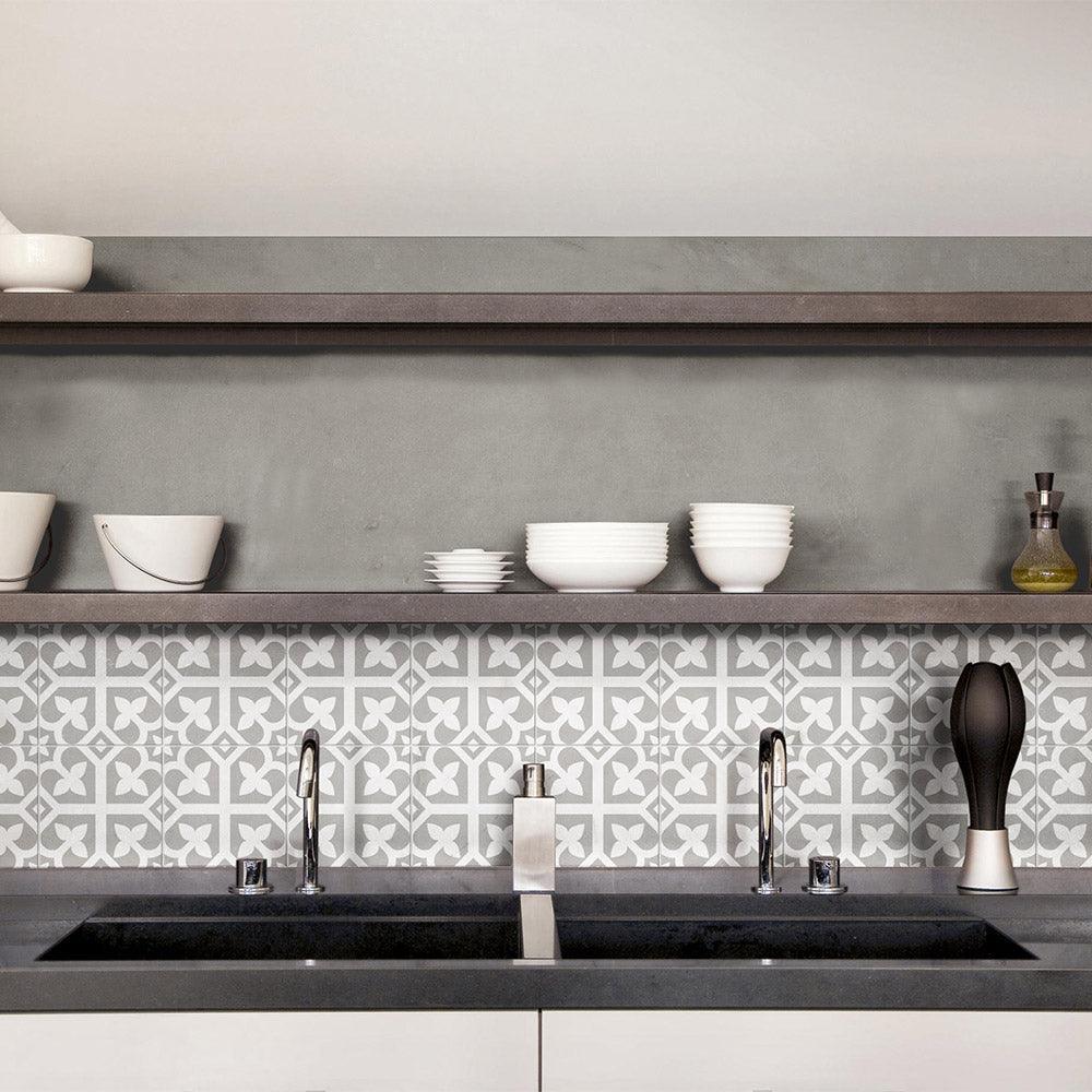 Heritage Lotus Grey Encaustic Look 200x200 Matte Tile - Perfect for Bathroom Floors, Kitchen Backsplashes, and Shower Walls