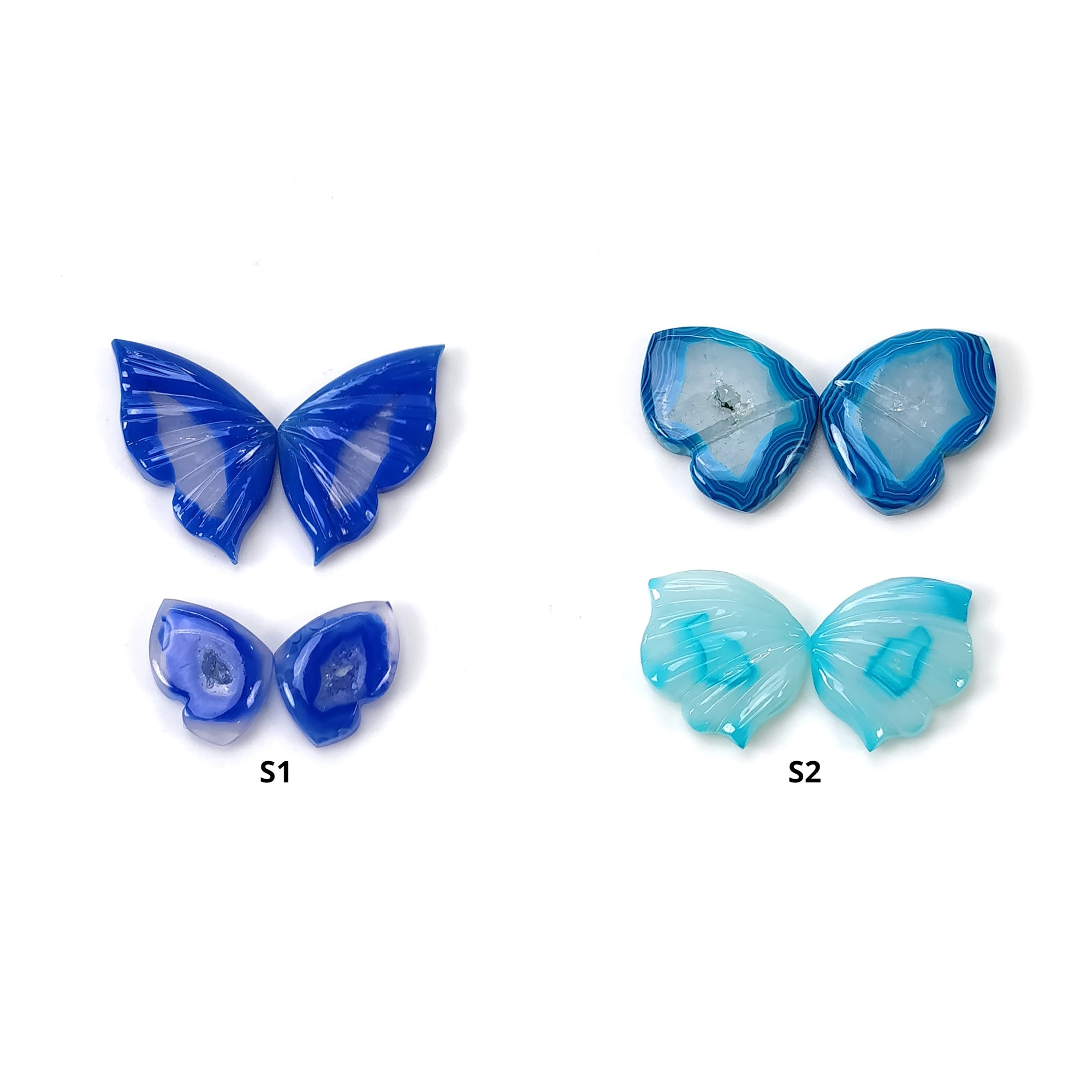 Natural Bi-Color Botswana Striped Agate Hand Carved Butterfly Pair Set - Genuine Gemstone Jewelry for Home Decor, Gift Giving & Spiritual Healing