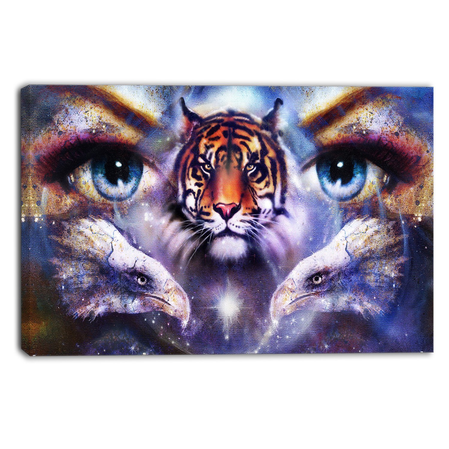 Tiger with Woman Eyes Animal Canvas Art Print - Unique Wildlife Wall Decor for Living Room, Bedroom & Office
