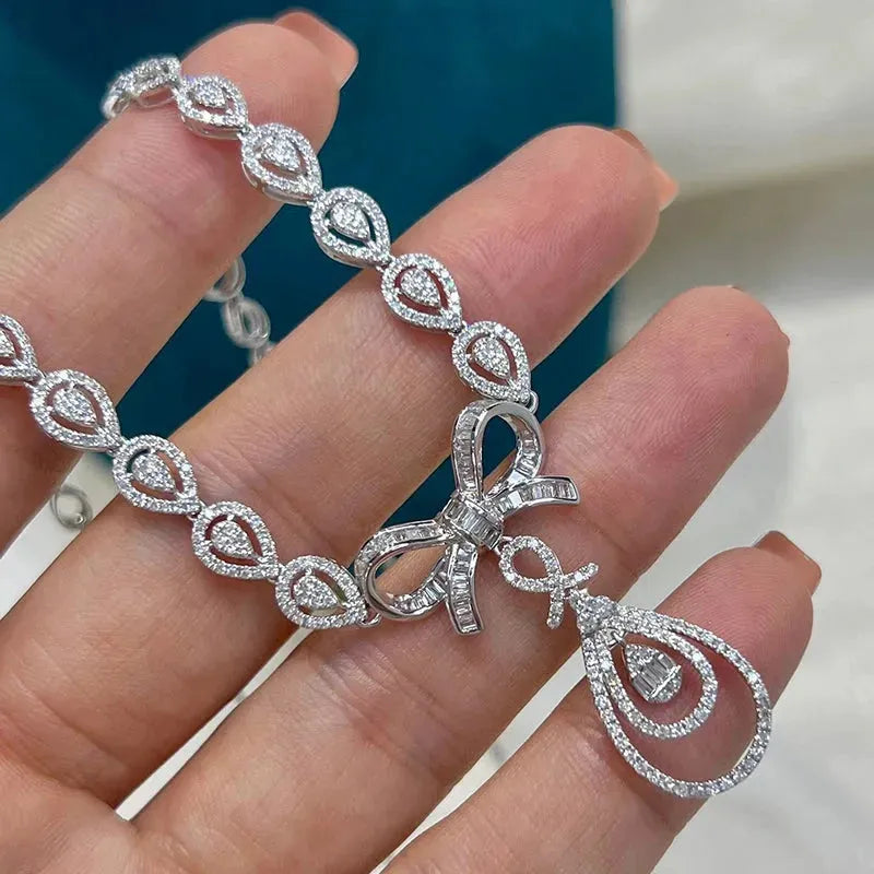 18K White Gold Real Diamond Bowknot Necklace - 2.3ct Luxury Pendant for Women, Elegant Party Jewelry Gift | Perfect for Anniversaries, Weddings & Special Occasions